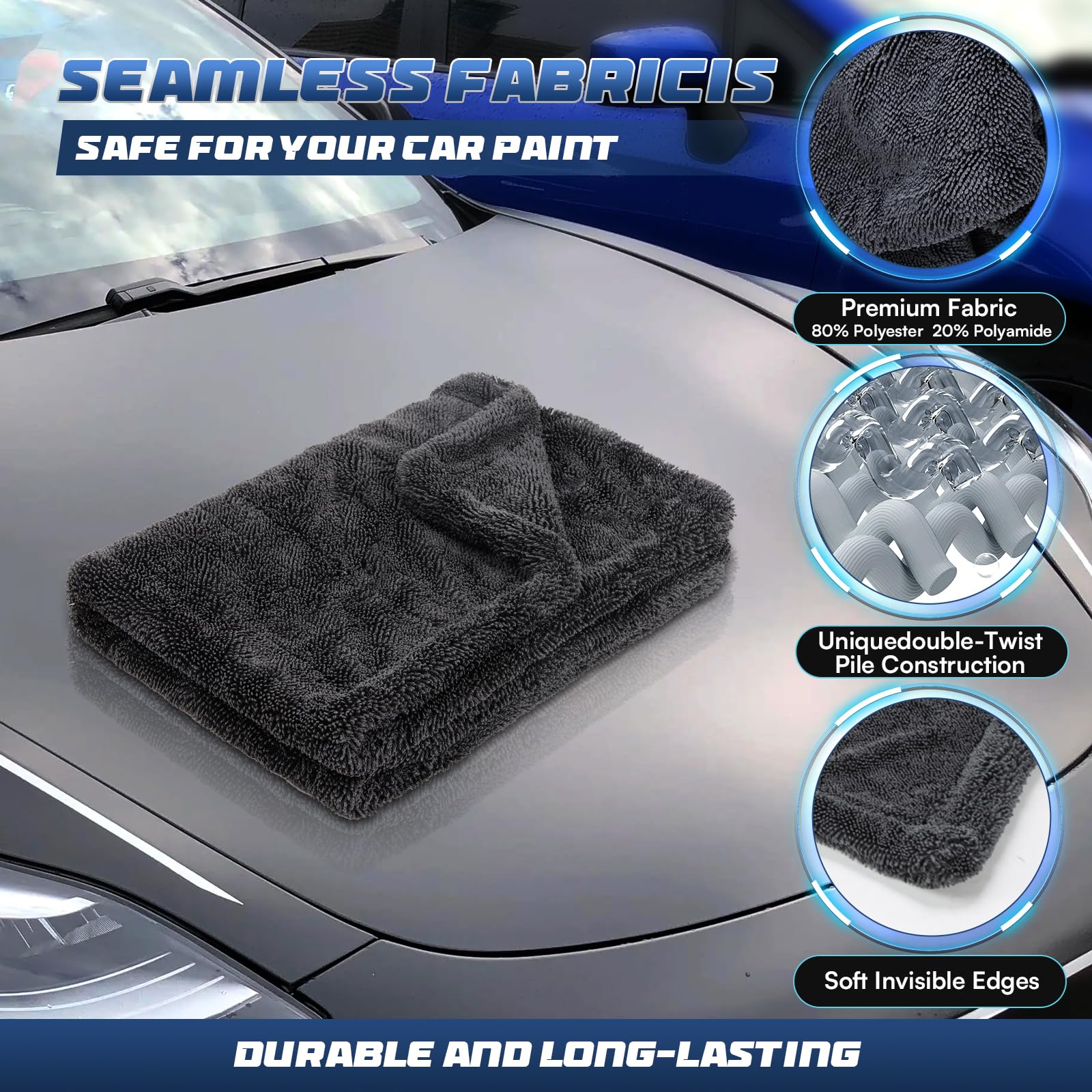 Premium Microfiber Car Drying Towel - 1200 GSM Super Absorbent for Detailing & Polishing - Perfect for Auto Care & Shine