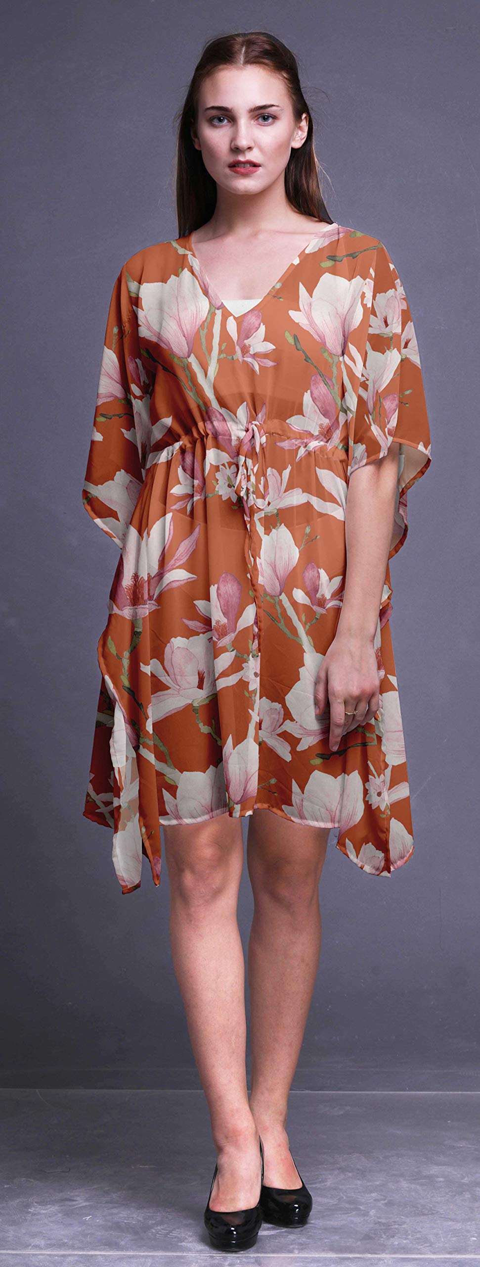 Bimba Women's Short Caftan Midi Dress - Beach Cover Up, Swimwear Cover Up, Summer Boho Kaftan Dress for Pool, Vacation & Resort Wear