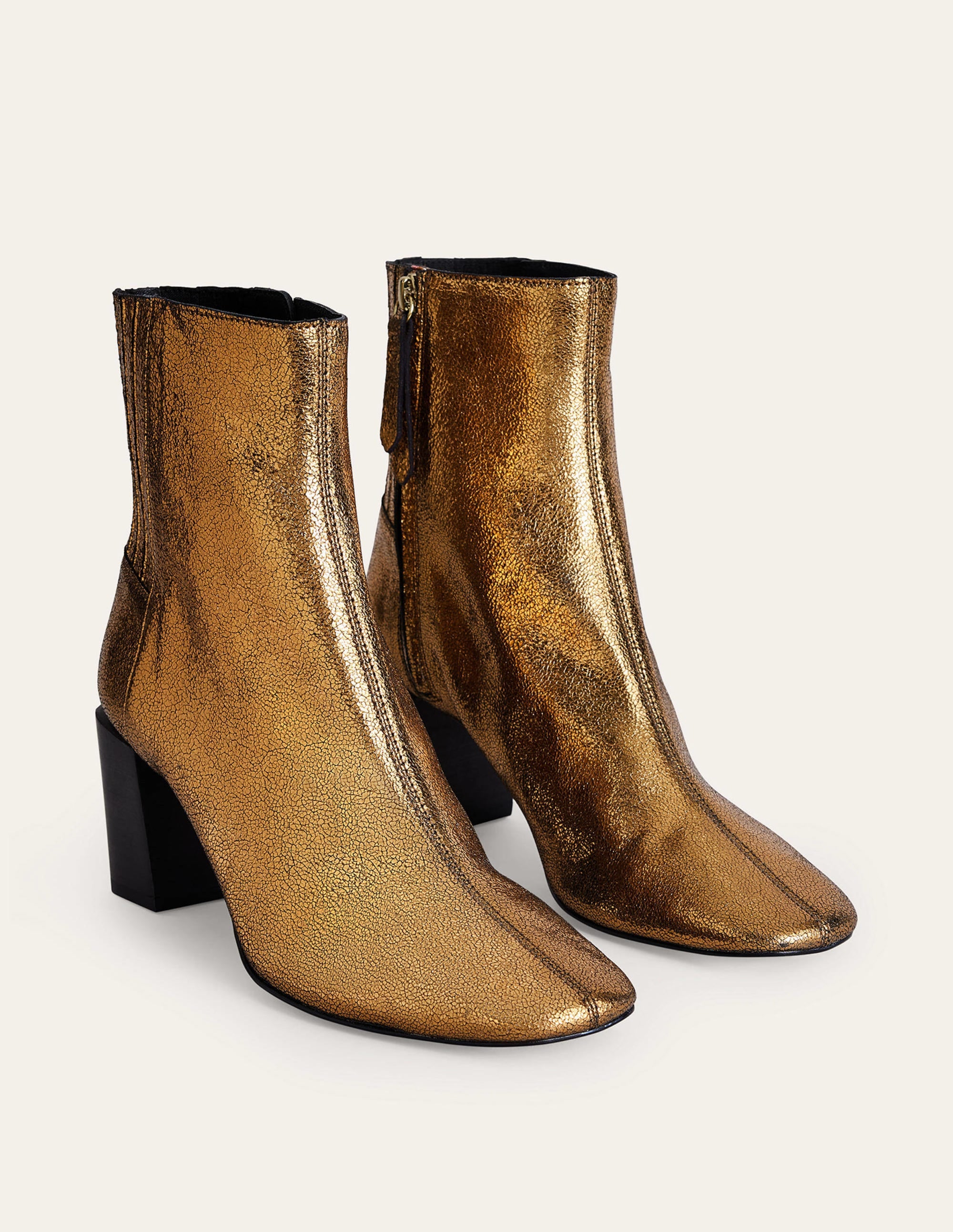 Stylish Gold Crinkle Metallic Leather Block Heel Ankle Boots for Women - Perfect for Office, Party & Night Out