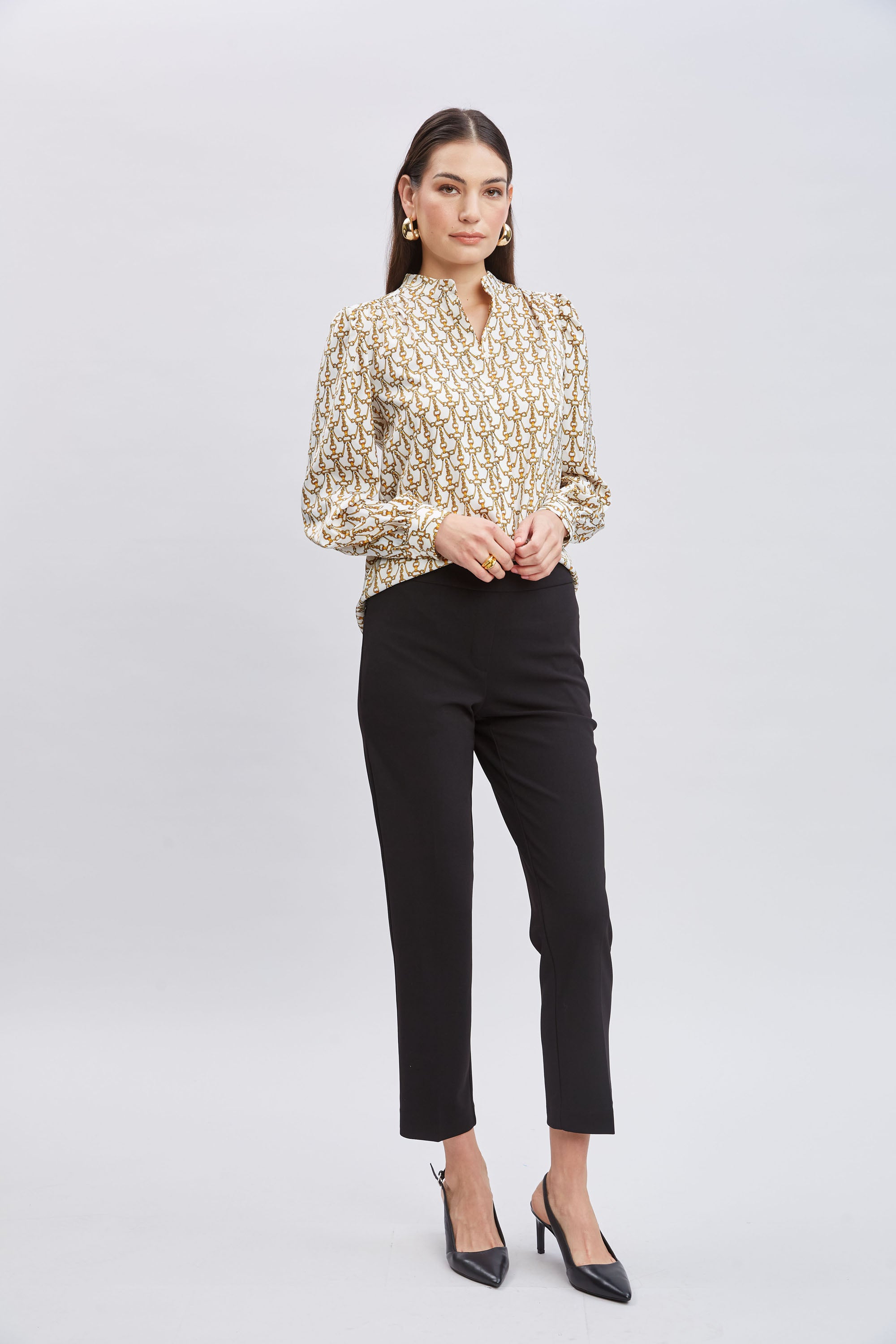 Tahari Chain Print Button Down Shirt for Women - Stylish Casual & Office Wear - Perfect for Business Meetings, Dates & Everyday Outfits