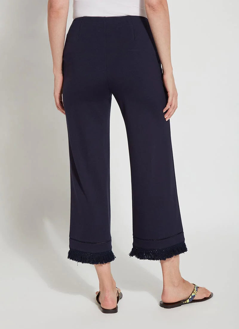 Cropped Coastal Wide Leg Pants for Women - True Navy - Comfortable High Waisted Beach Pants for Summer Vacation & Casual Outings