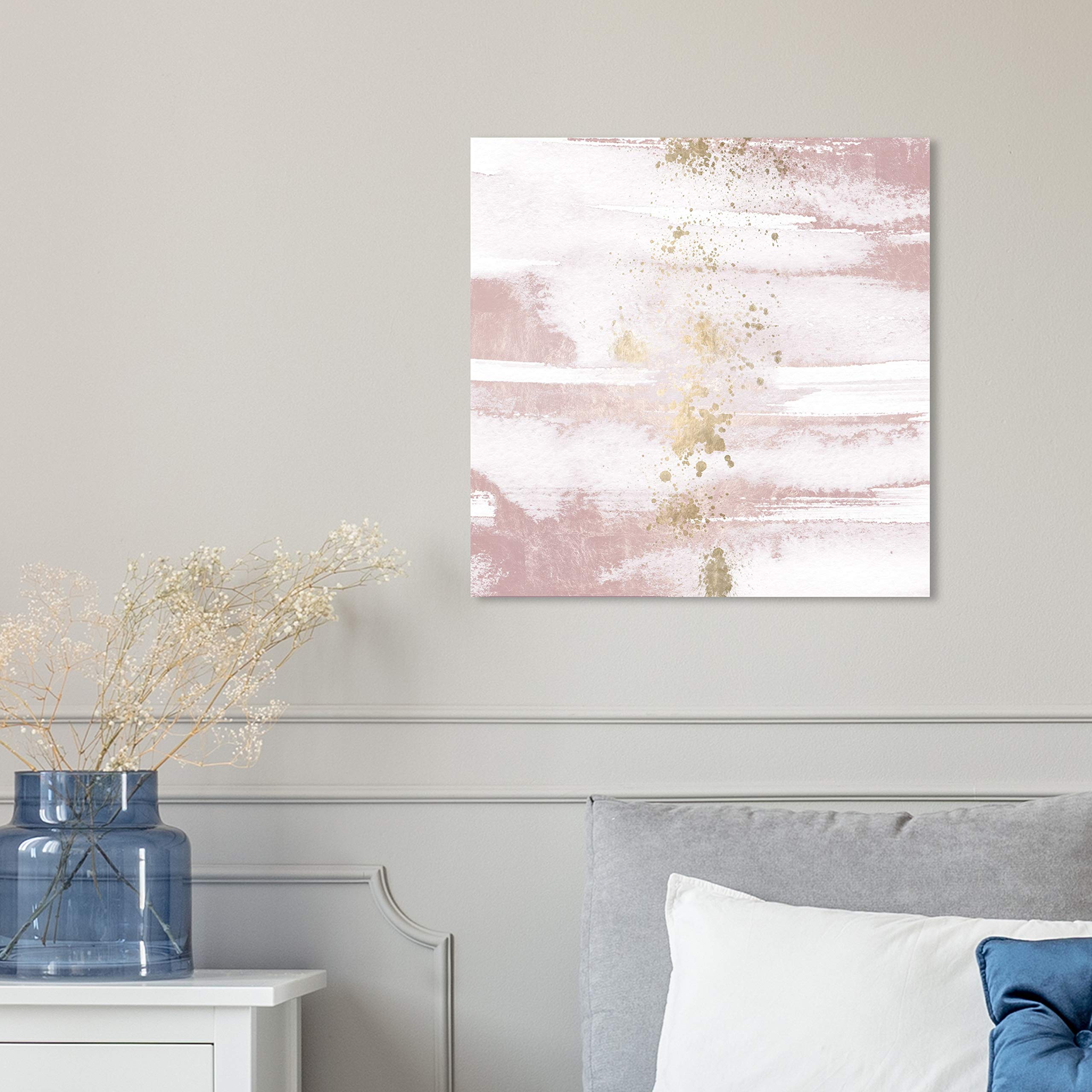 Blushing Sun Abstract Wall Art Canvas Print - 16x16 Inches Pink & Gold Modern Home Decor - Perfect for Living Room, Bedroom & Office Décor