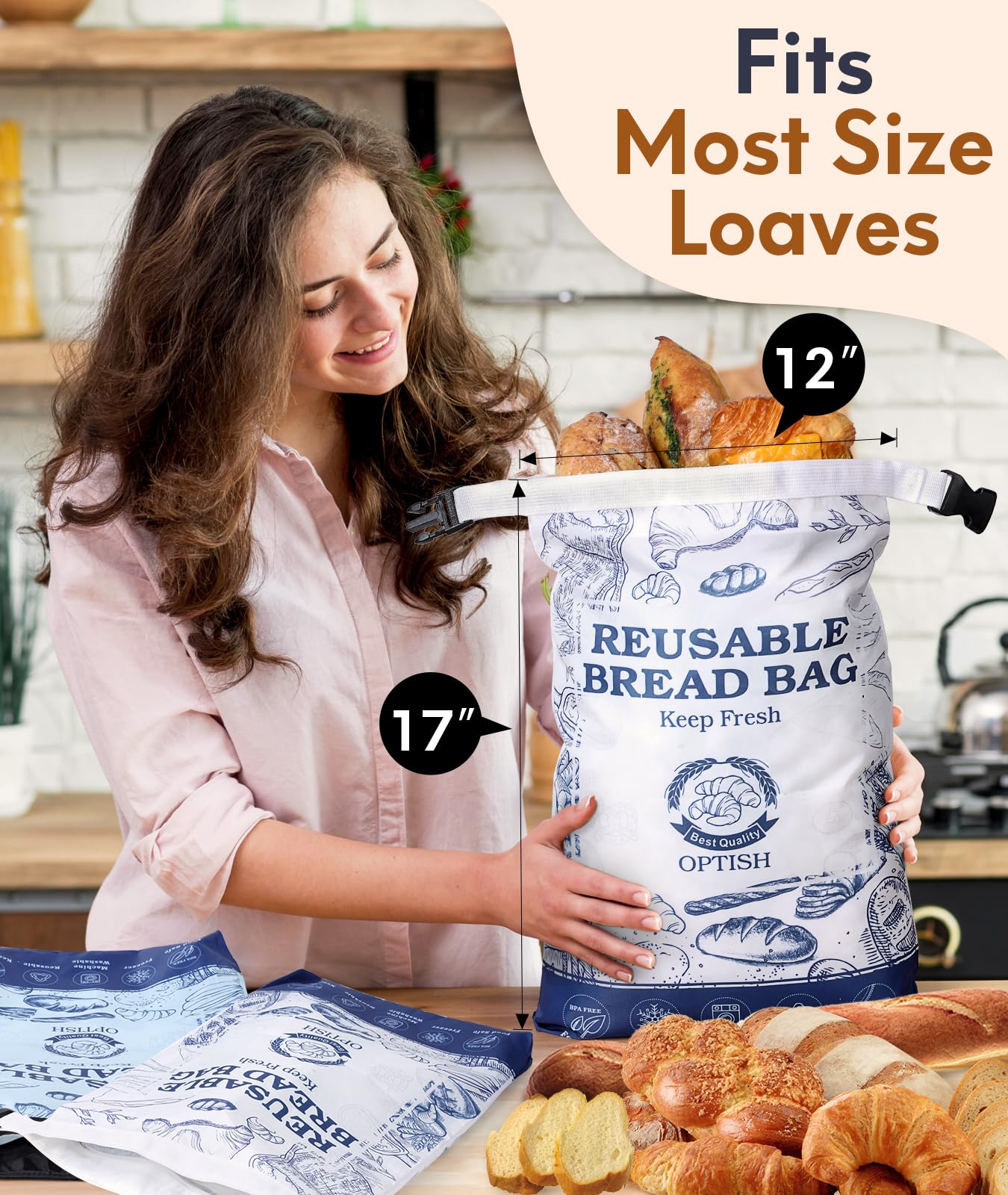 2 Pack Reusable Bread Bags for Homemade Sourdough - BPA Free, Freezer Safe with Lining & Zipper - Perfect for Fresh Keeping & Gift Giving (White & Blue) - Ideal for Bakeries, Home Baking & Food Storage