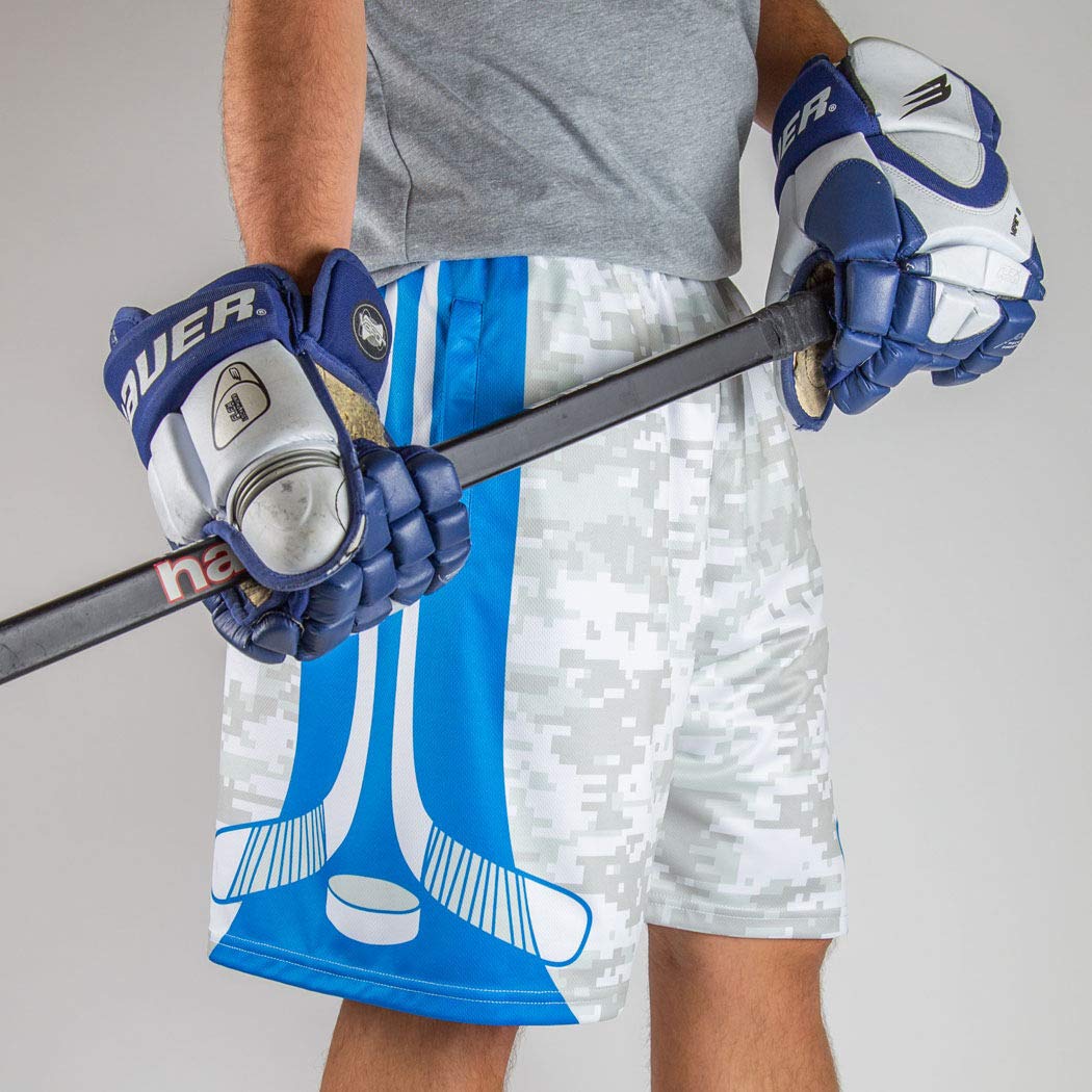 ChalkTalkSPORTS Hockey Performance Shorts - Blue Digital Camo Athletic Shorts for Youth & Adult Players | Perfect for Hockey Training, Games & Sports Activities