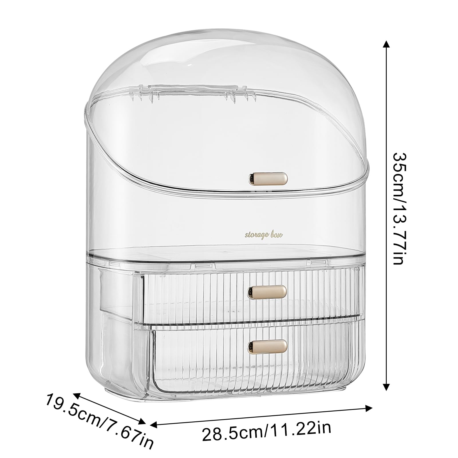 Clear Makeup Organizer with Transparent Cover & 2 Drawers - Cosmetic Storage Box for Lipstick, Brushes, Lotion | Vanity Countertop Organizer for Skin Care & Beauty Products | Perfect for Bedroom, Bathroom & Travel