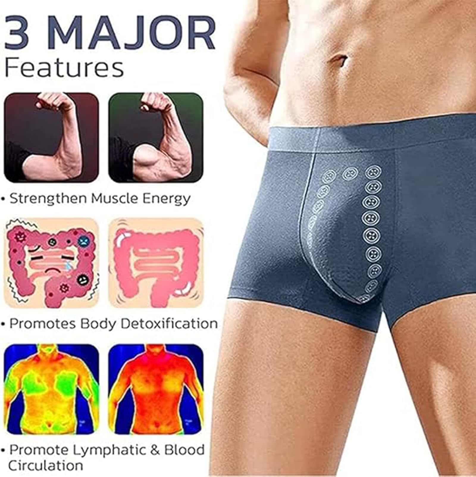 Magnetic Therapy Boxer Briefs for Men - Massage & Energetic Underwear with Health Benefits - Perfect for Daily Wear, Sports & Pain Relief