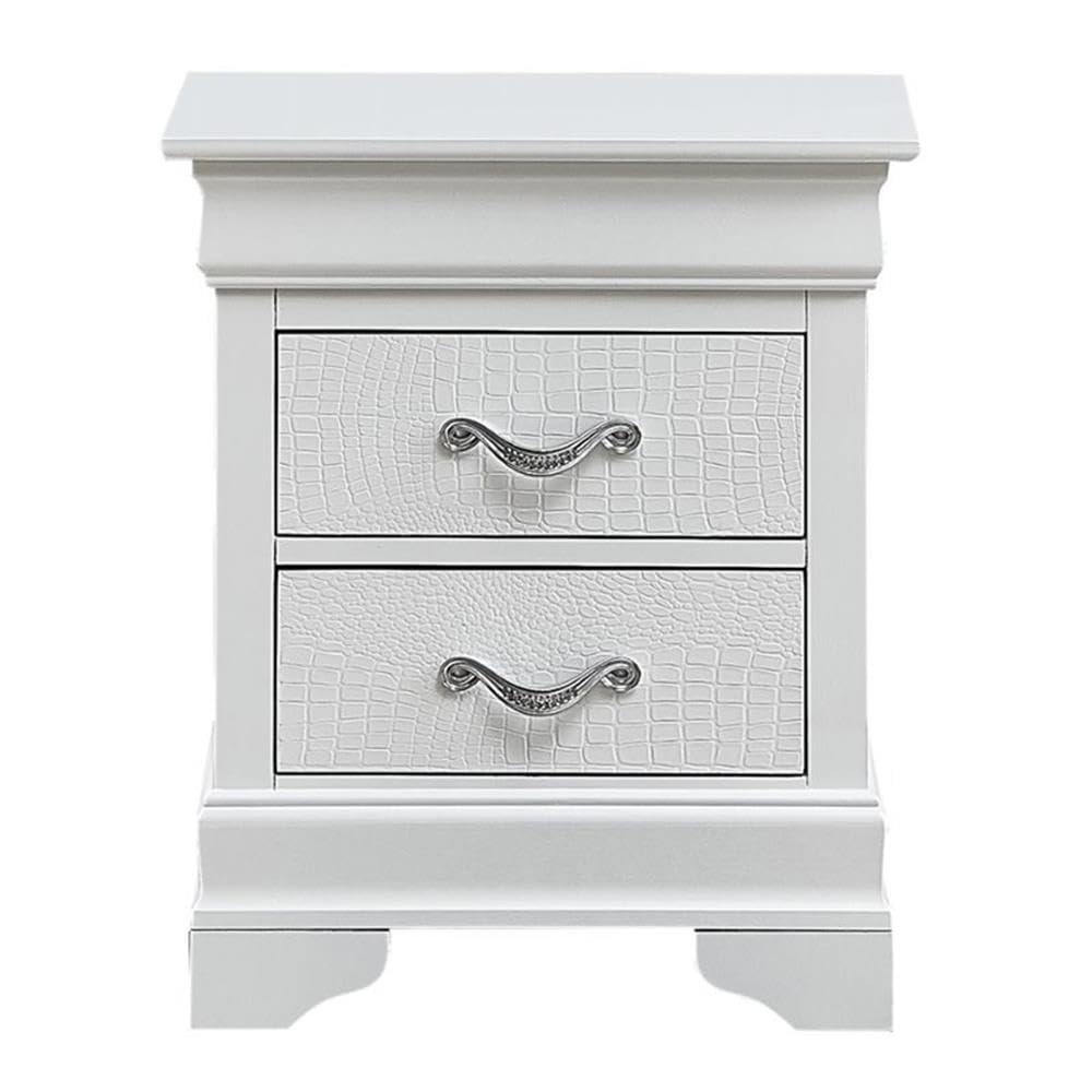 Glory Furniture Lorana 2-Drawer Nightstand in Pearl White - Modern Bedside Table for Bedroom, Living Room & Guest Room Storage