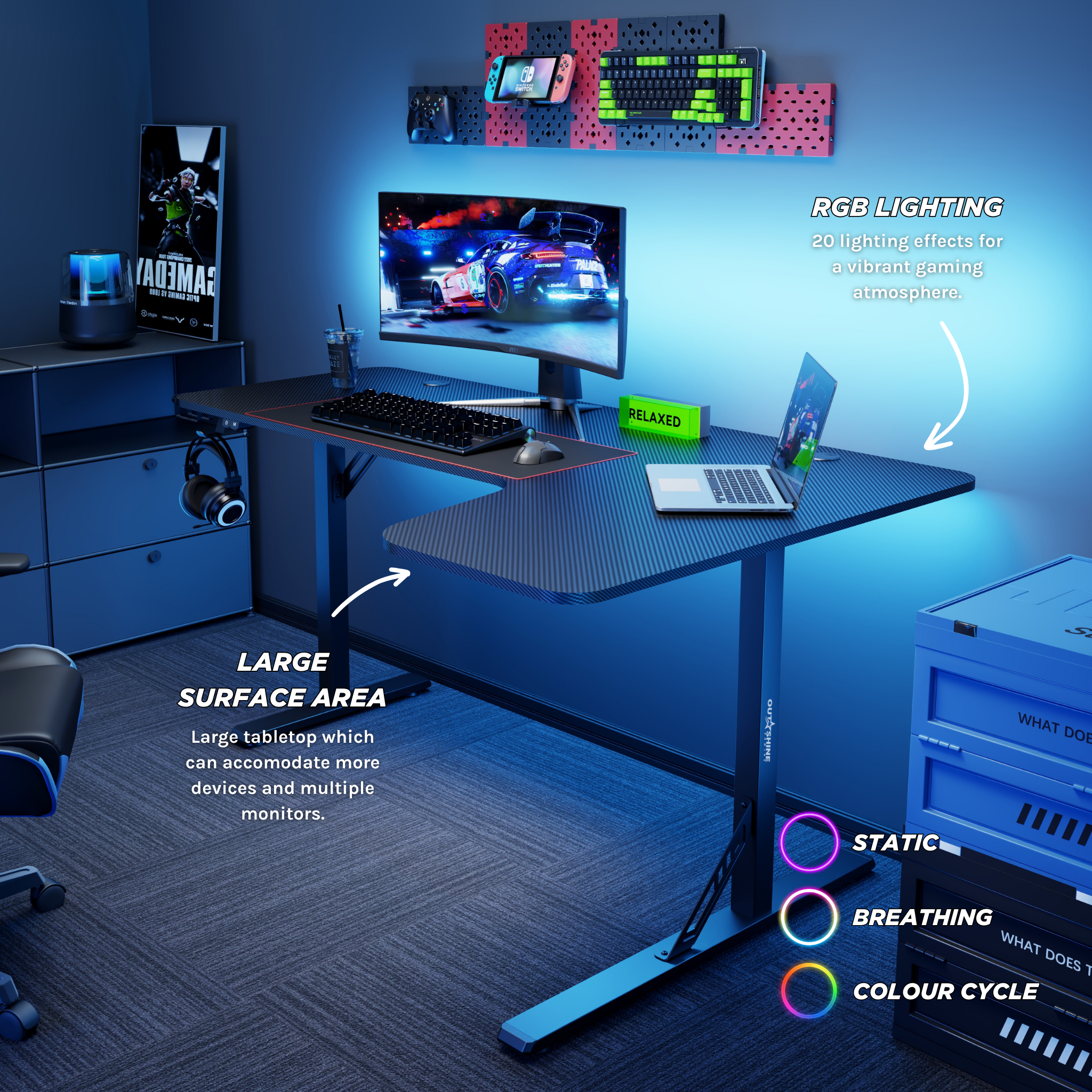 Citadel Gaming Desk V2 - 160cm Wide L-Shaped Computer Desk for PC Gamers | Ergonomic Home Office Setup with Cable Management | Perfect for Streaming & Esports