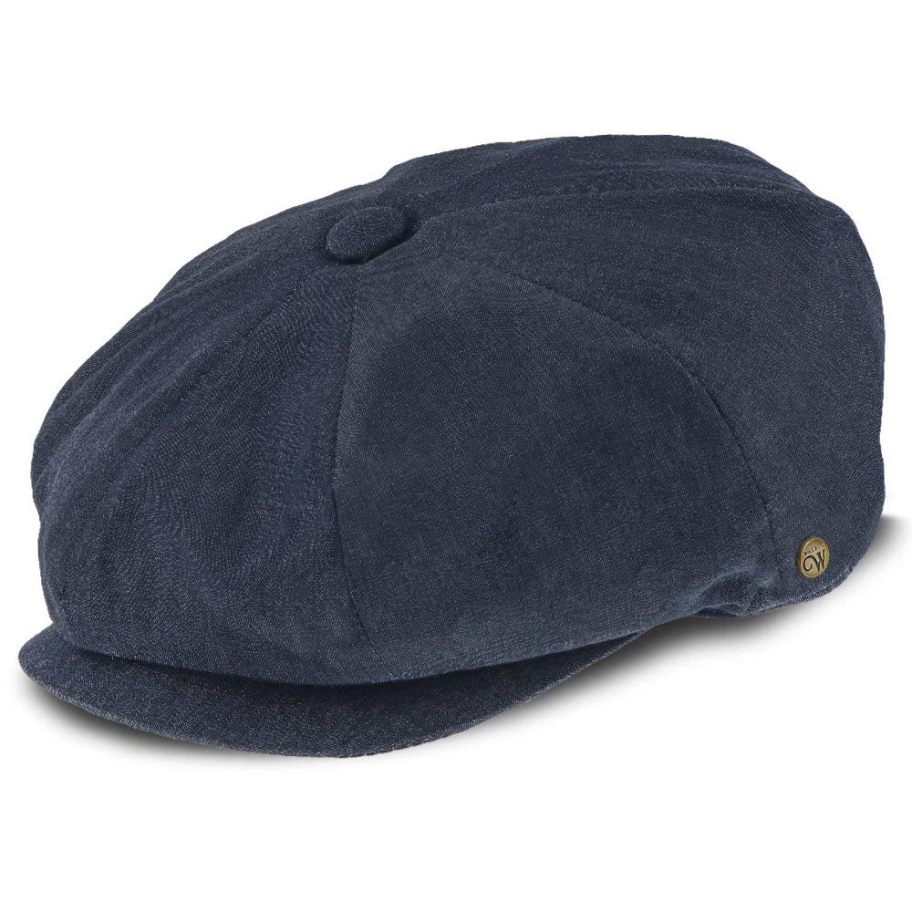 Navy Cotton Newsboy Cap - Denim 8-Panel Hat for Men & Women