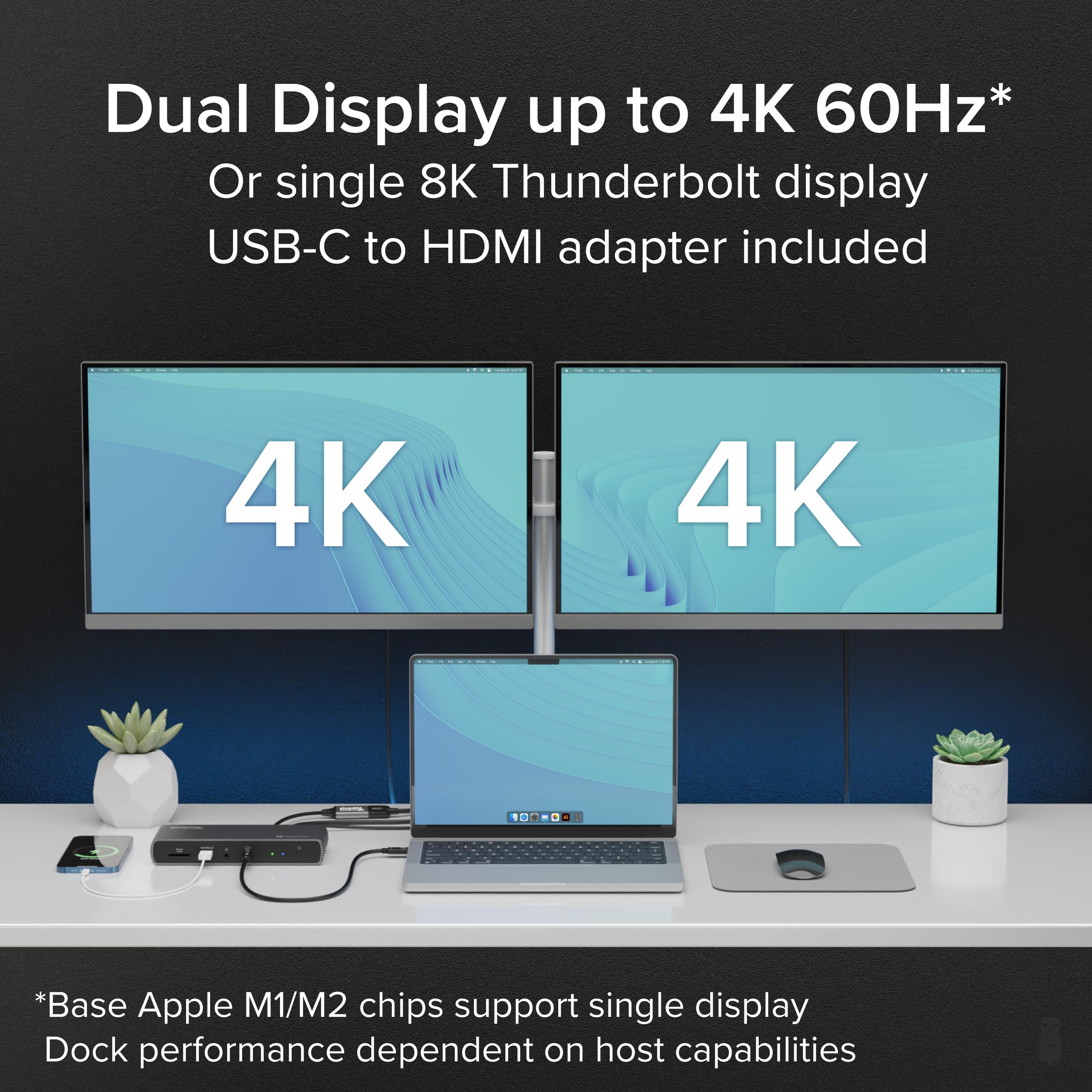 Plugable Thunderbolt 4 Dock - 100W Charging, 3 Thunderbolt Ports, Dual 4K/8K Monitor Support, 2.5G Ethernet, SD Card Reader, 4 USB Ports - Ideal for MacBook Pro, Windows Laptops & Home Office Setup
