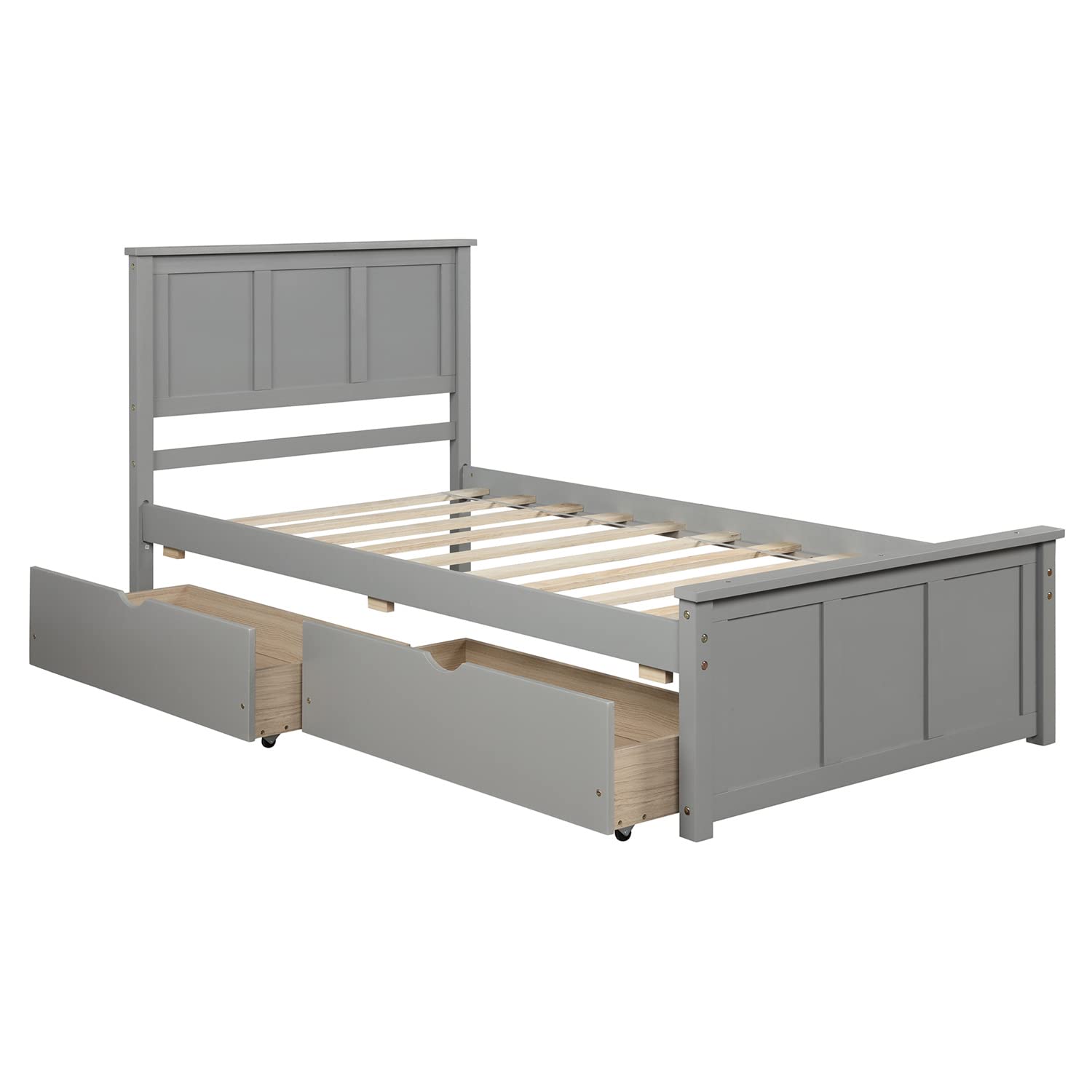 Twin Size Wooden Platform Bed Frame with Storage Drawers, Headboard & Footboard - Sturdy Captain Bed for Kids, Teens, Boys & Girls (Gray) - Perfect for Small Bedrooms, Guest Rooms & Dormitories