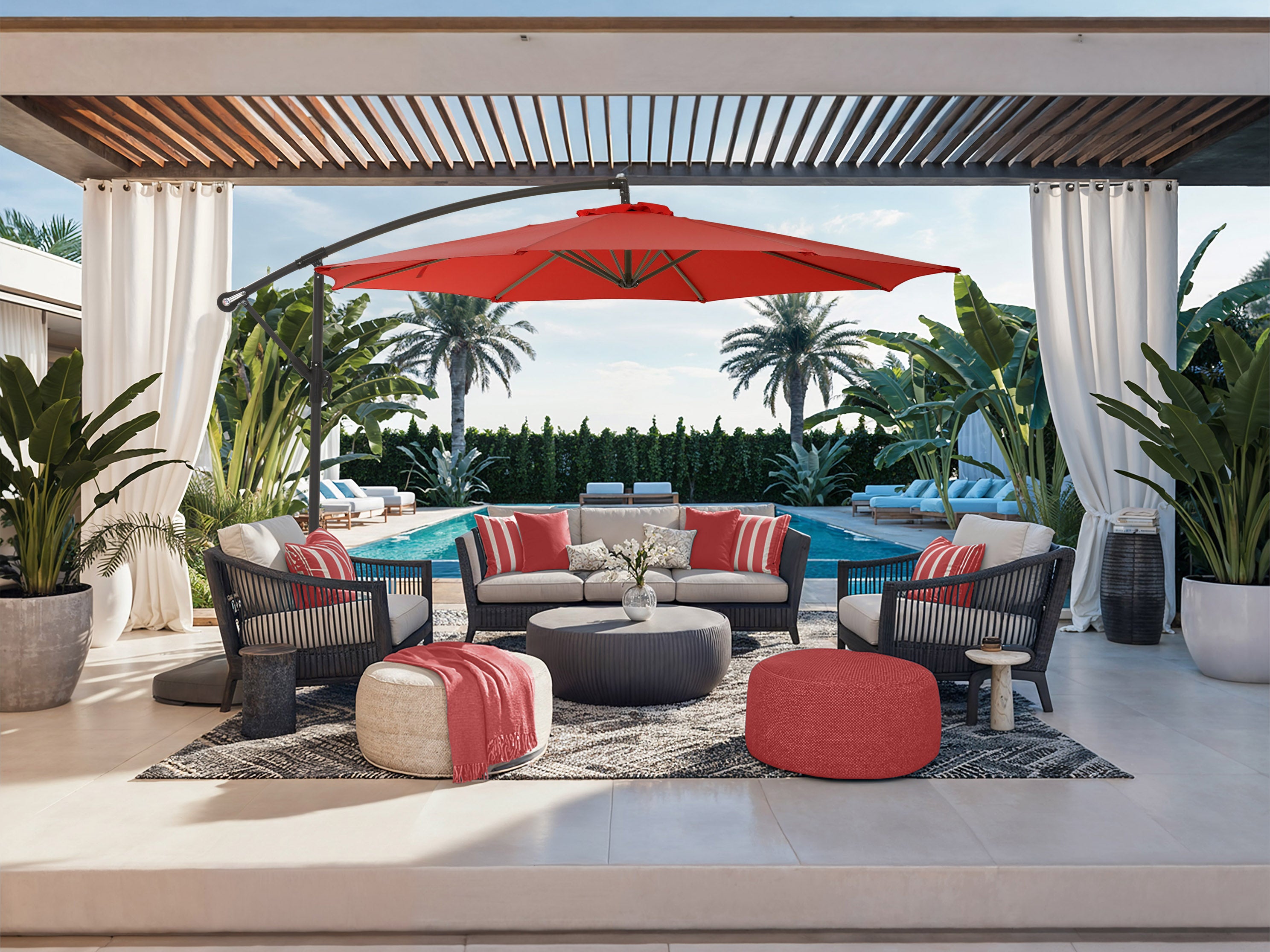 9.5ft Tilting Offset Patio Umbrella with Crank Handle - Sun Shade for Outdoor Dining, Poolside & Backyard - UV Protection & Wind Vent - Crimson Red
