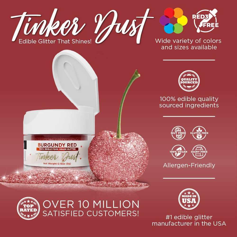 Burgundy Red Edible Glitter for Baking & Cake Decorating | Tinker Dust® 5 Grams - Perfect for Cupcakes, Cookies, Desserts & DIY Crafts