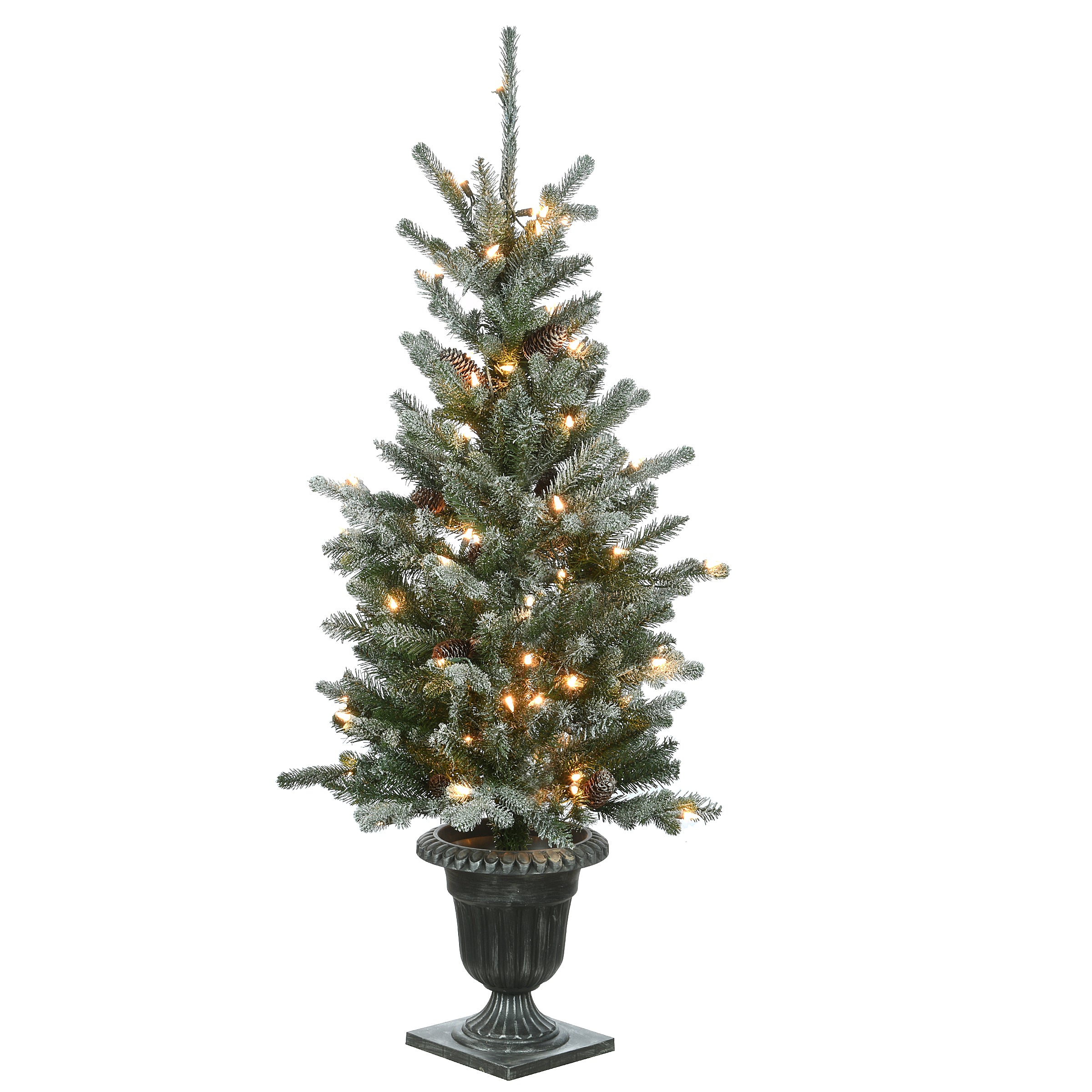 4 ft Pre-Lit Snowy Morgan Spruce Artificial Christmas Tree with 200 Clear LED Lights - Perfect for Living Room, Office & Holiday Decorations
