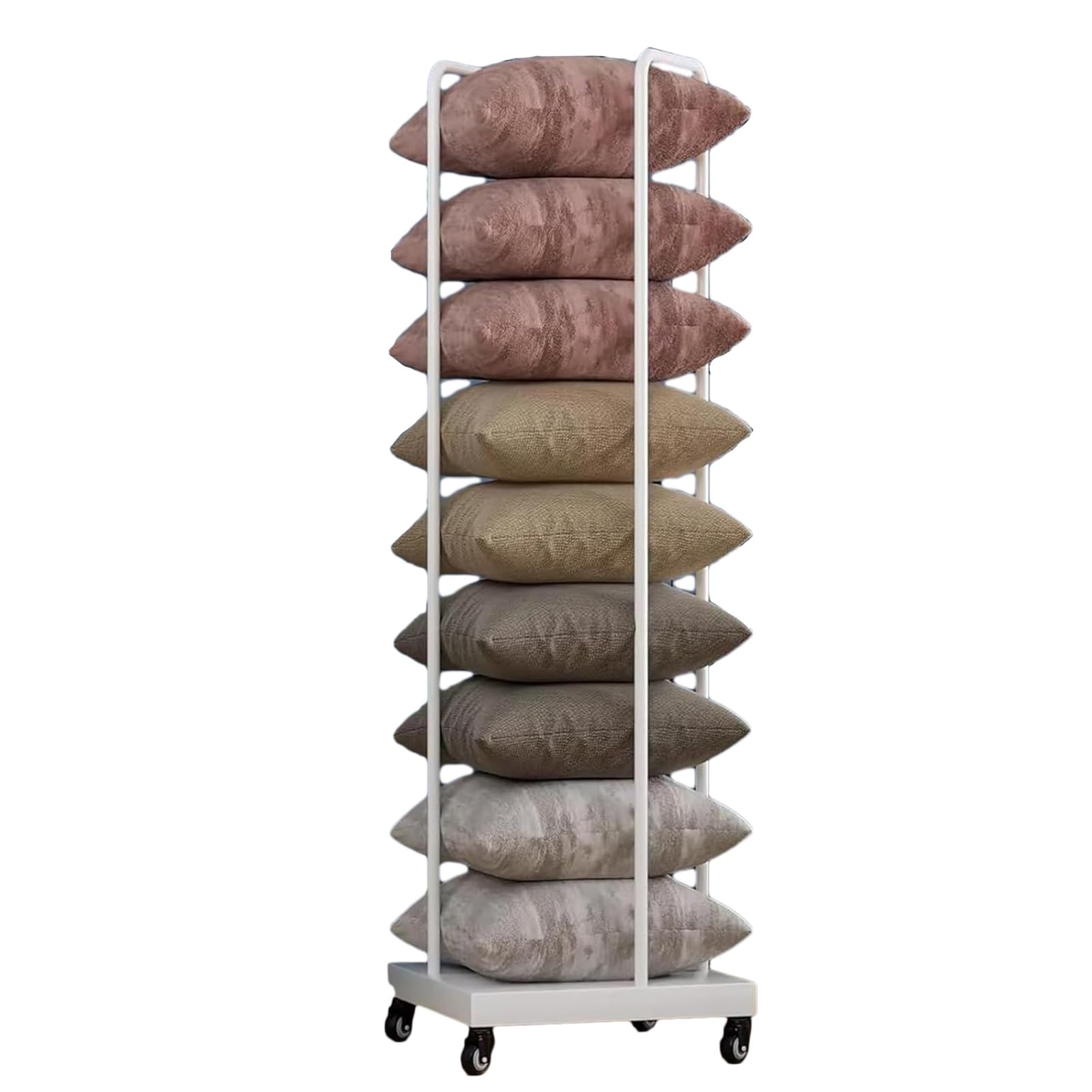 Heavy Duty Decorative Pillow Holder Rack with Wheels - Floor Storage Solution for Throw Pillows in Retail Stores, Bedrooms & Living Rooms | Space-Saving Organizer for Home Decor and Commercial Display