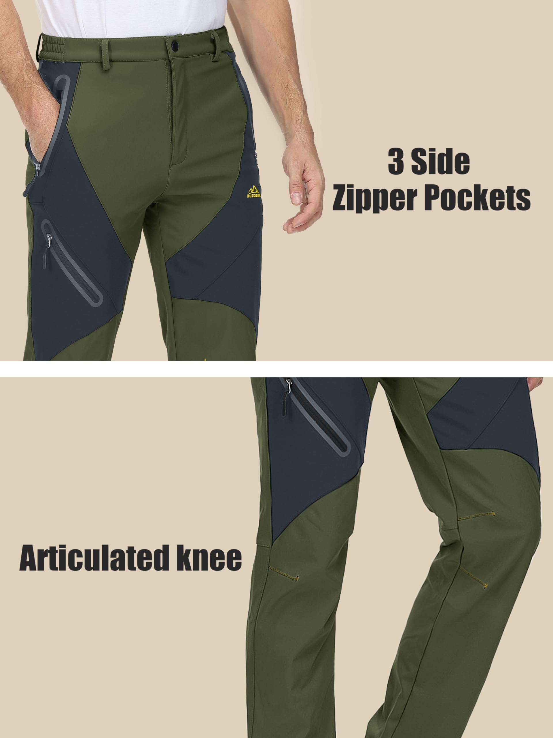MAGCOMSEN Men's Winter Snow Pants - Fleece Lined Water Resistant Ski Pants with 4 Zip Pockets for Outdoor Activities, Hiking & Cold Weather Protection