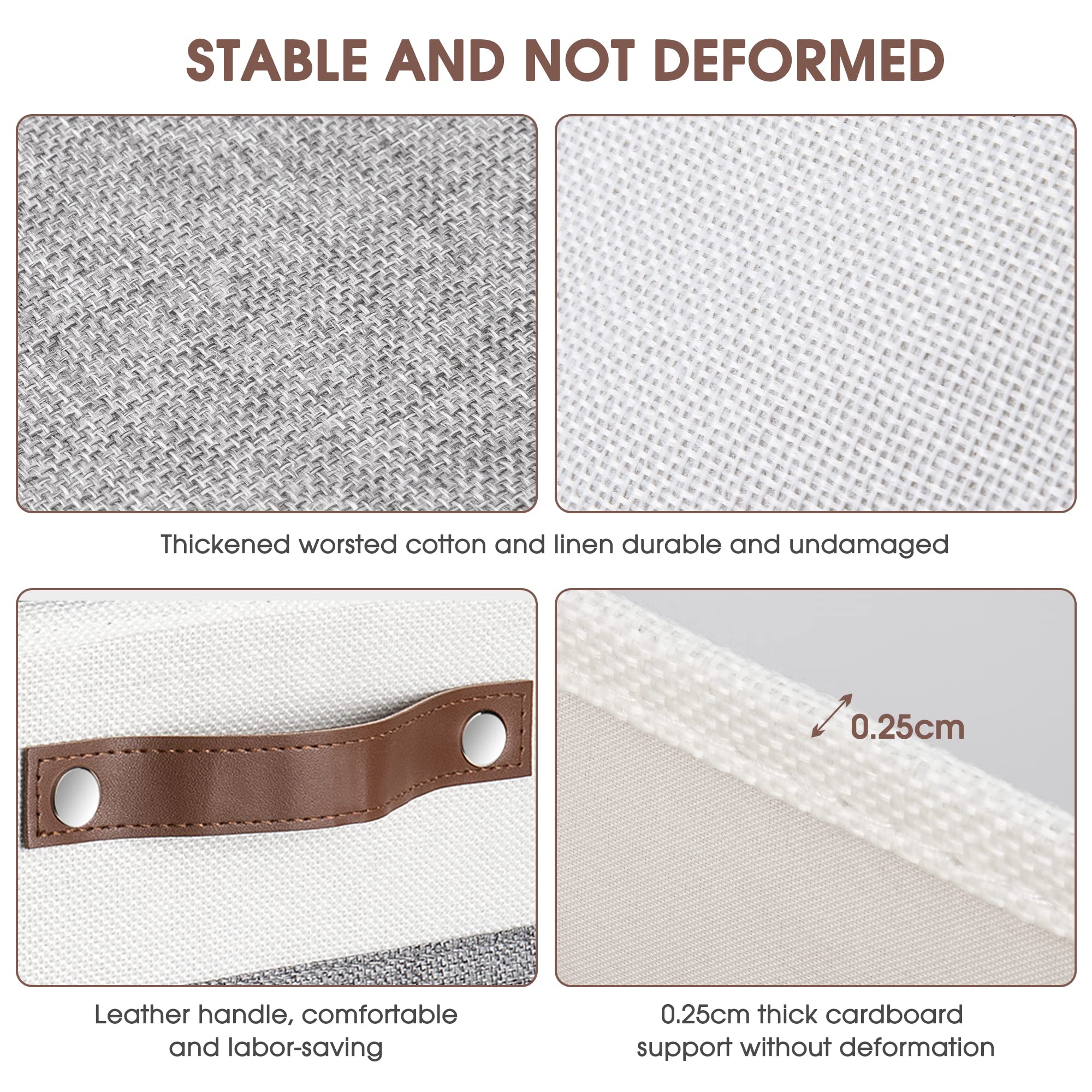 Foldable Cotton Flax Storage Box Set of 2 with Leather Handle - Collapsible Storage Bins for Nursery, Kids Room, Toys & Home Organization (30.5x30.5x30.5 cm) - Perfect for Closet, Shelf & Underbed Storage