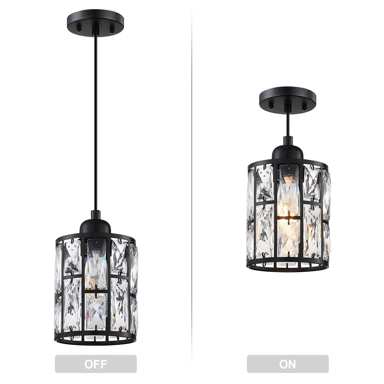 2 Pack Black Crystal Hanging Pendant Lights - 5.3