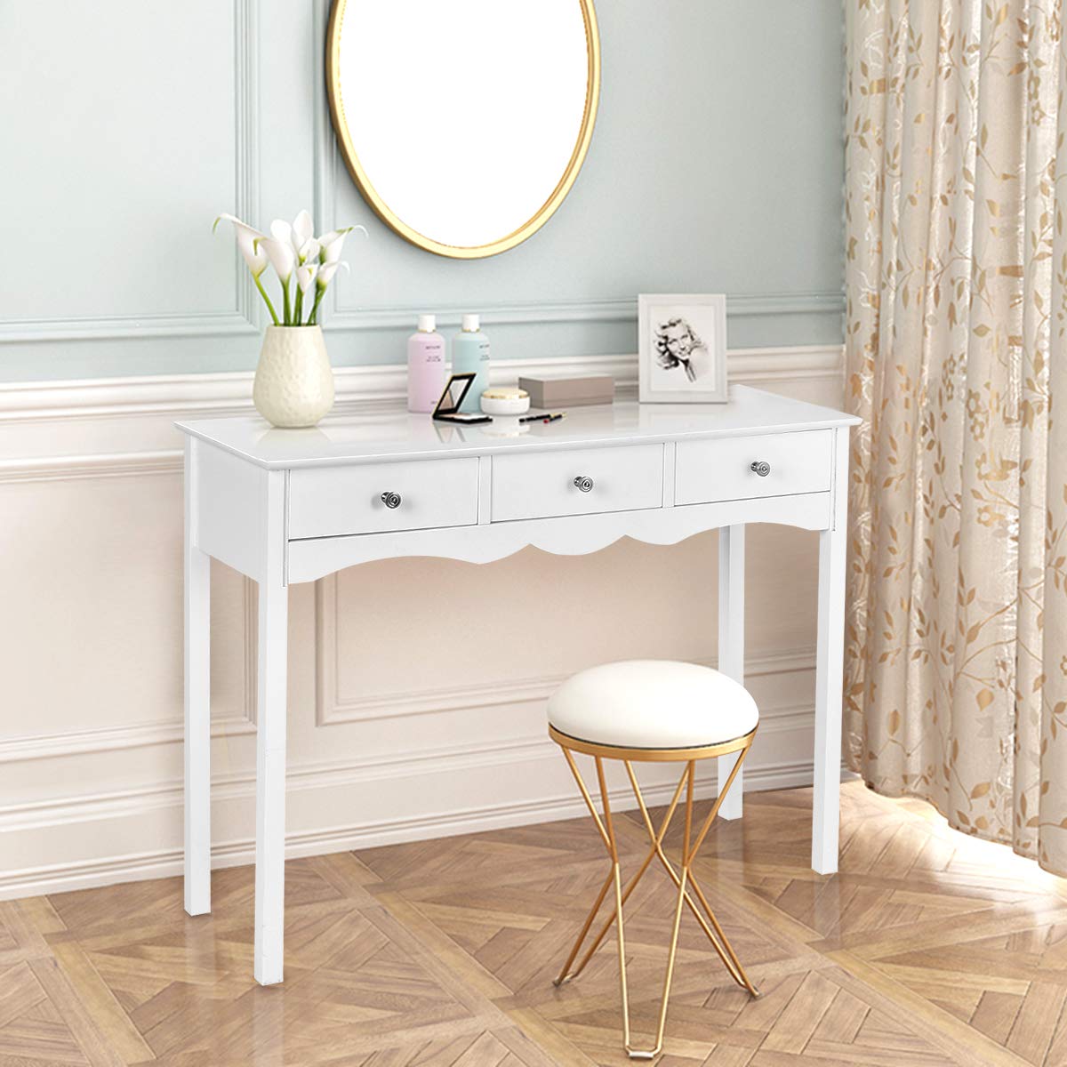 KOTEK White Console Table with 3 Drawers - Wooden Sofa Table with Storage, Entryway Hall Table for Living Room & Bedroom - Perfect for Small Spaces, Home Decor, and Organizing Essentials