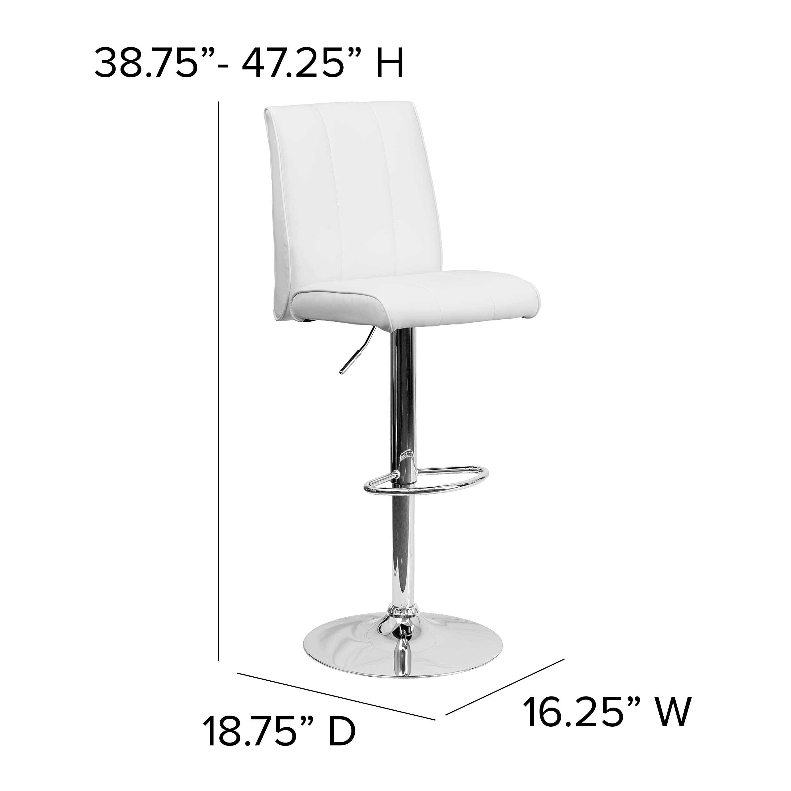 EMMA + OLIVER White Vinyl Adjustable Height Bar Stool with Vertical Stitch Panel Back - Perfect for Kitchen Islands, Breakfast Bars & Home Decor