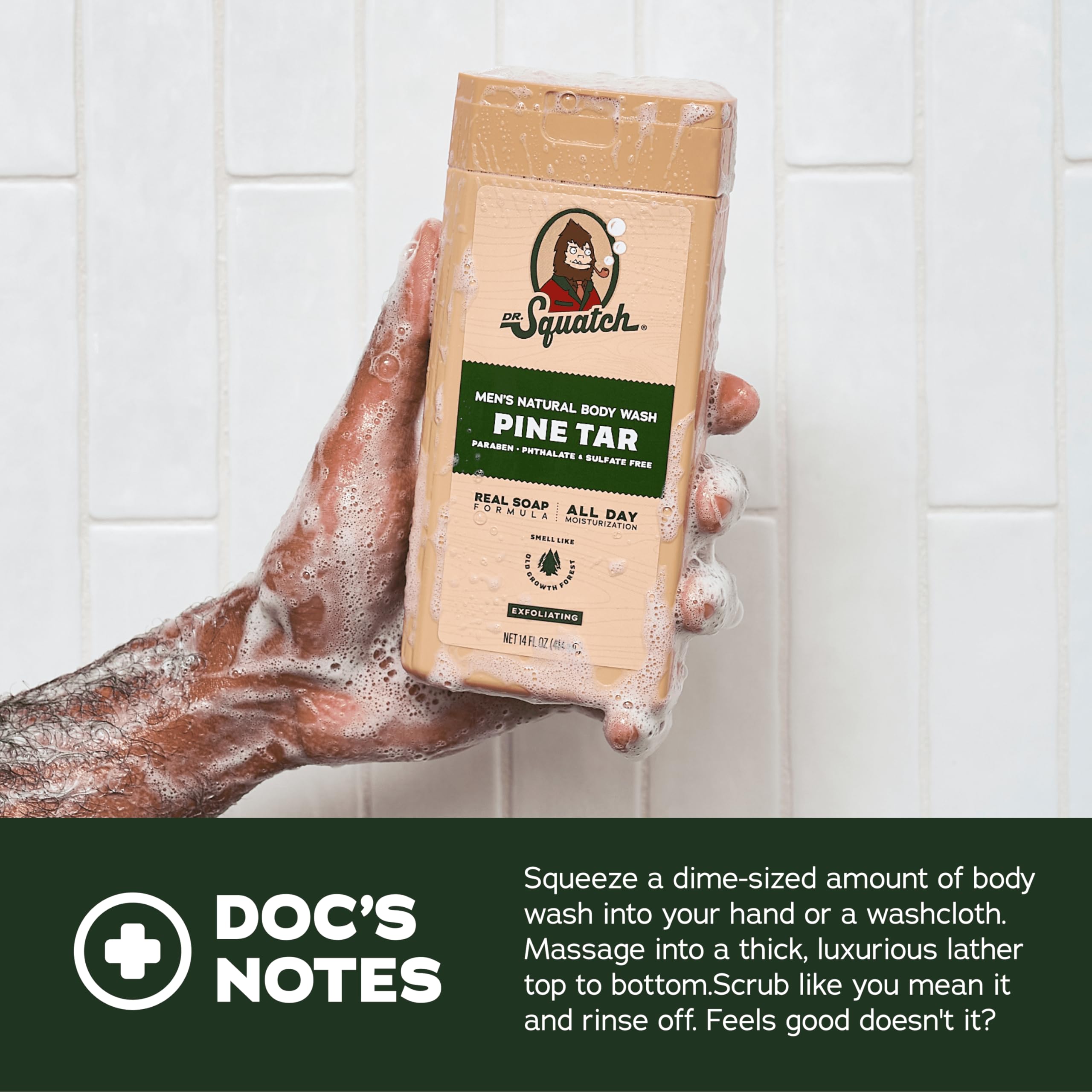 Dr. Squatch Natural Men's Body Wash Set - Exfoliating & Non-Exfoliating (Pine Tar 14oz + Coconut Castaway & Wood Barrel Bourbon 8oz 2-Pack) with Body Scrubber - Organic Soap for Shower & Gym - Gift for Him