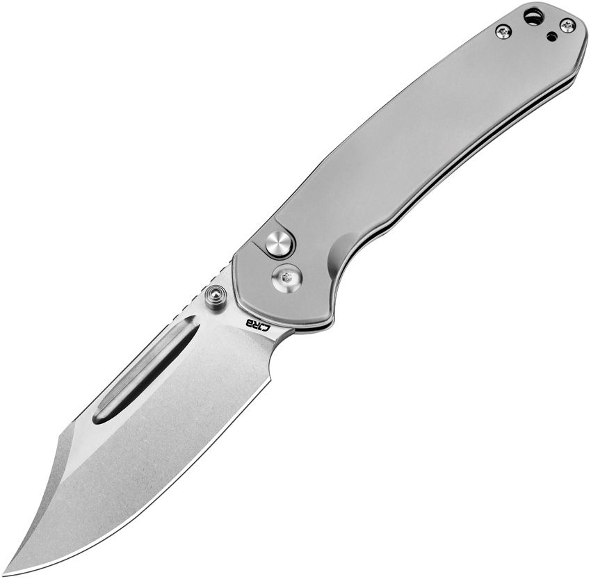 CJRB Pyrite Button Lock Folding Knife - Titanium Handles, Sand Polish Clip Point Blade - EDC Pocket Knife for Outdoor, Camping & Everyday Carry