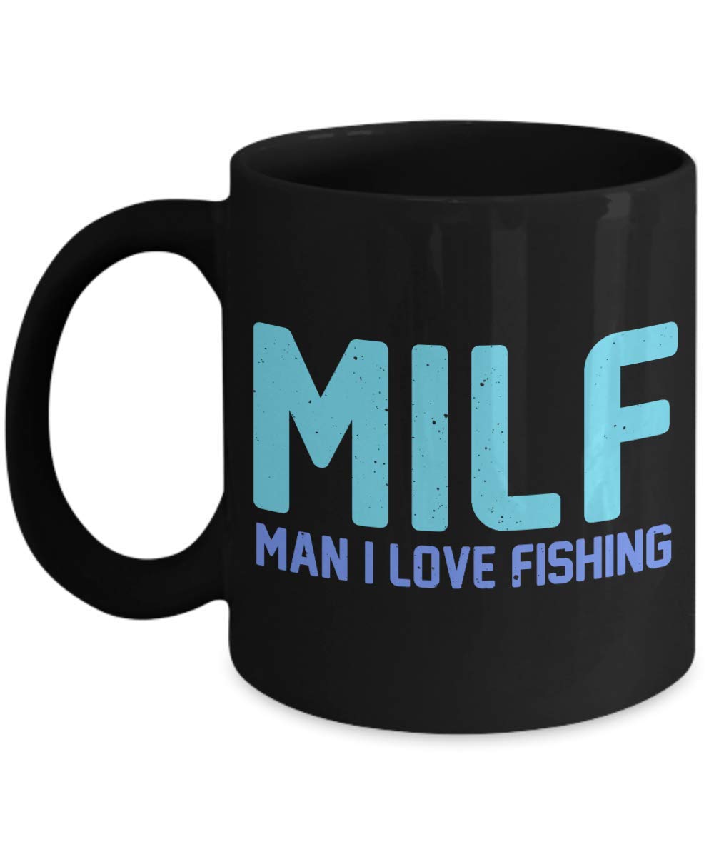 11 oz Black Porcelain Fishing Coffee Mug - MILF (Man I Love Fishing) Gift for Dad, Son, Daughter & Fishermen - Perfect for Fishing Trips, Father's Day & Outdoor Enthusiasts