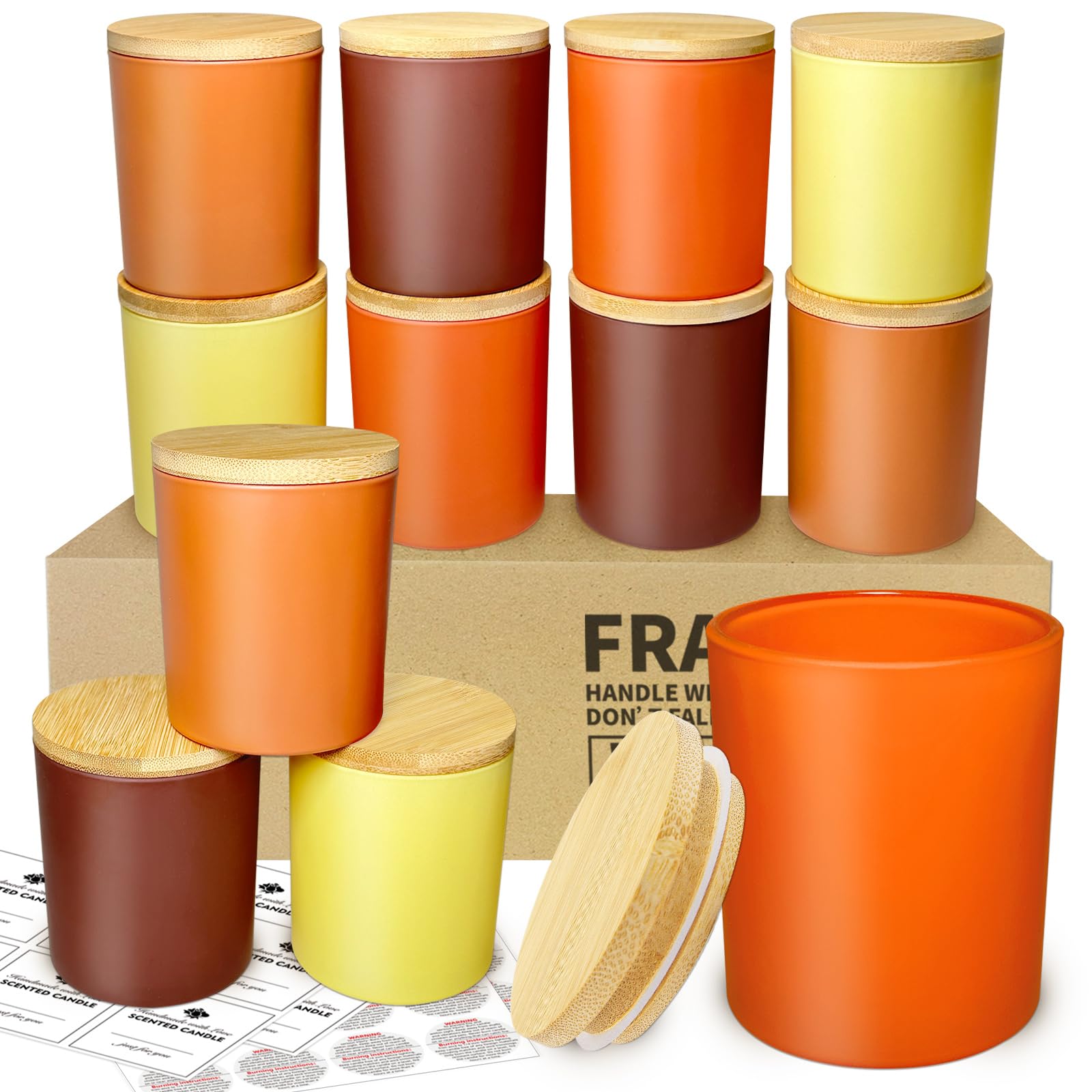 SUPMIND 12 Pack 10oz Glass Candle Jars with Bamboo Lids - Empty Candle Containers for DIY Candle Making, Fall Decor, Home Fragrance - Includes Sticky Labels & Dishwasher Safe - Perfect for Gifts, Weddings, Spa Relaxation