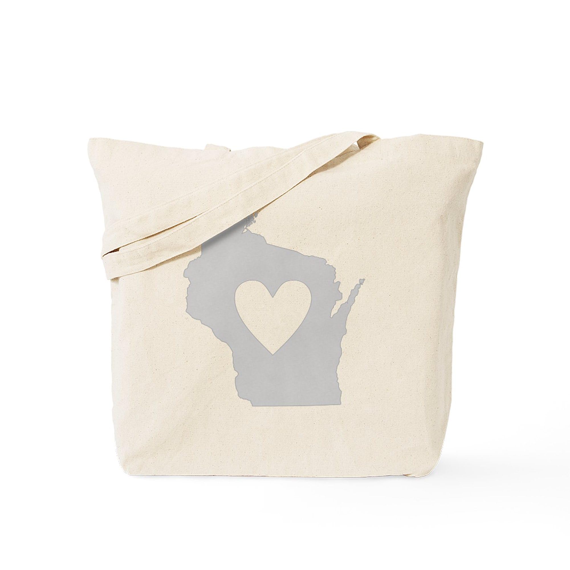 Wisconsin Heart Tote Bag - Natural Canvas Reusable Shopping Bag for Groceries, Beach & Travel | Eco-Friendly & Durable