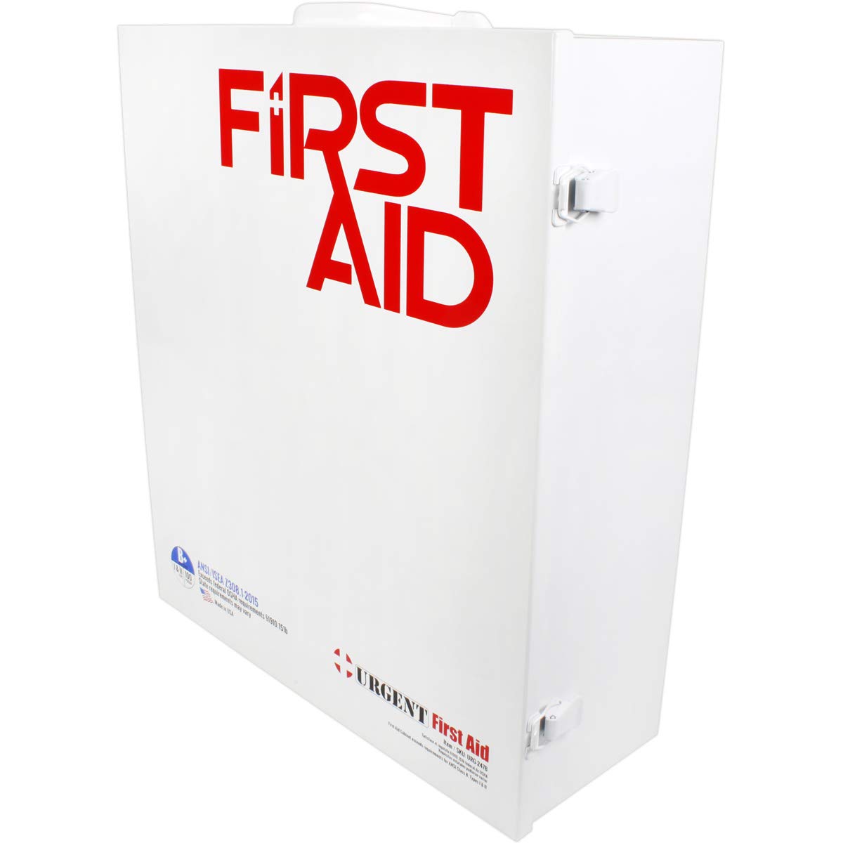 OSHA & ANSI Compliant 3-Shelf Industrial First Aid Cabinet with Pocket Liner - 100 Person Capacity, 1382 Pieces, Class B+ (2015), Types I & II - Made in USA by Urgent First Aid™ - Ideal for Warehouses, Construction Sites & Emergency Preparedness