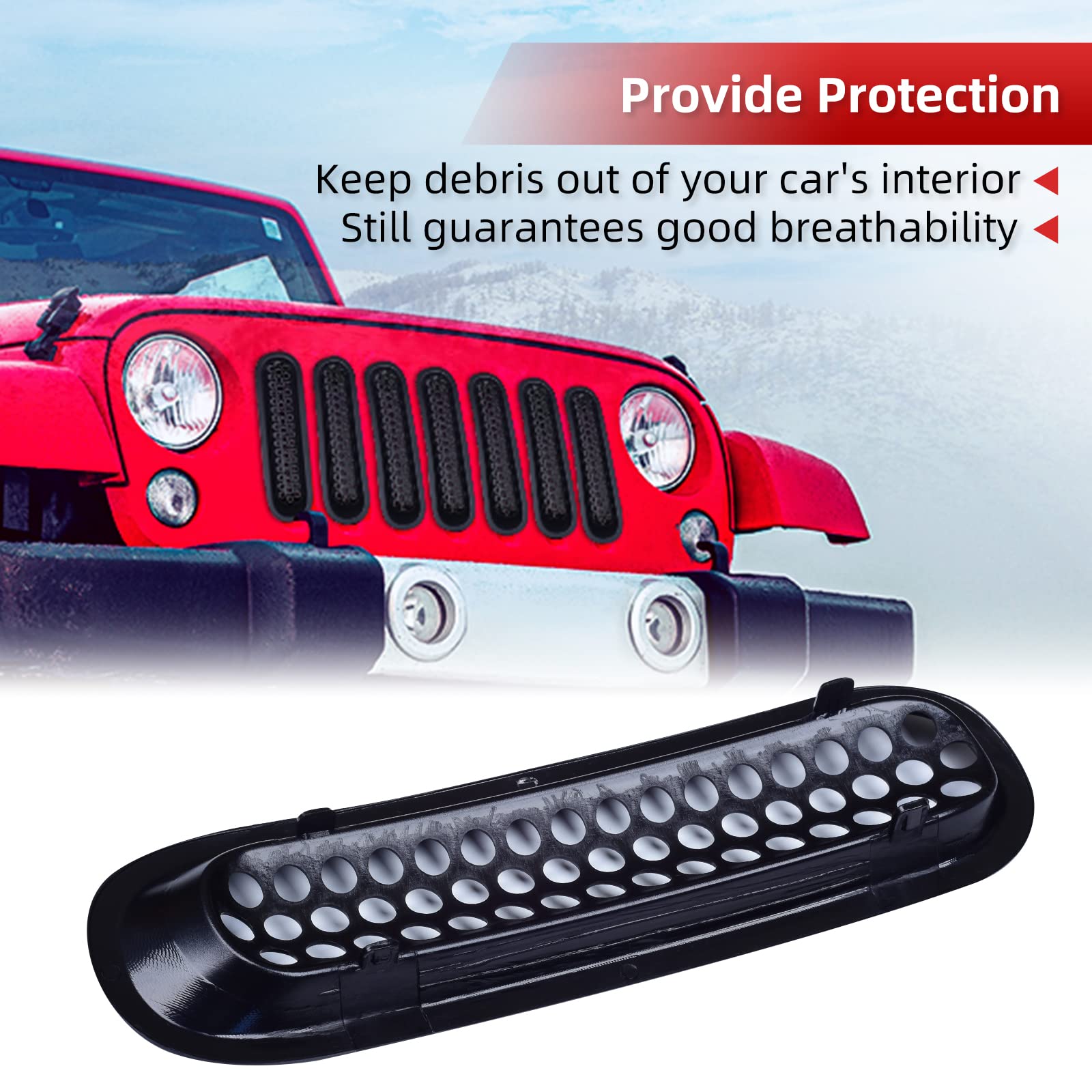 AggAuto Matte Black Grille Inserts for Jeep Wrangler JK & JKU (2007-2018) - 7-Piece Front Mesh Grill Cover Accessories | Off-Road Protection & Stylish Upgrade