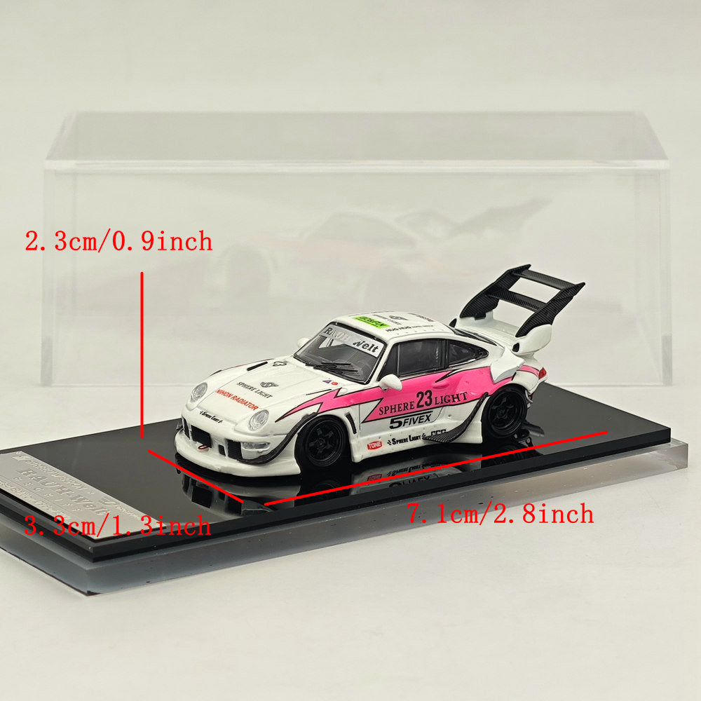 1/64 Scale RWB Porsche 993 Rauh-Welt Modified Pink #23 Tall Wing Diecast Model Car - Limited Edition Collectible for Display & Racing Enthusiasts