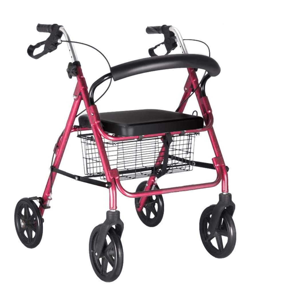 Lightweight 4 Wheel Walker with Seat & Basket - Adjustable Height Folding Walking Frame for Seniors & Elderly - Durable Aluminum Mobility Aid for Indoor/Outdoor Use