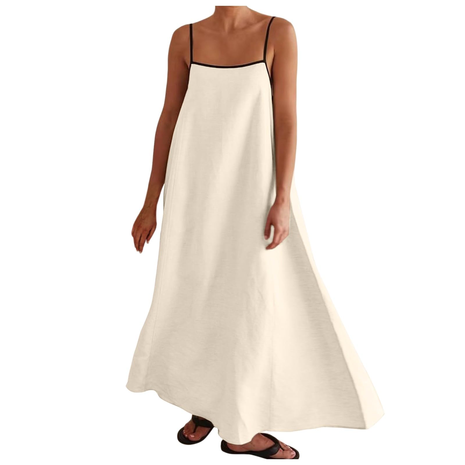 Women's Linen Maxi Dress - Sleeveless Spaghetti Strap Flowy Beach Dress for Summer Vacation & Casual Outings | Breathable Loose Fit Sundress for Beach, Travel, and Everyday Wear