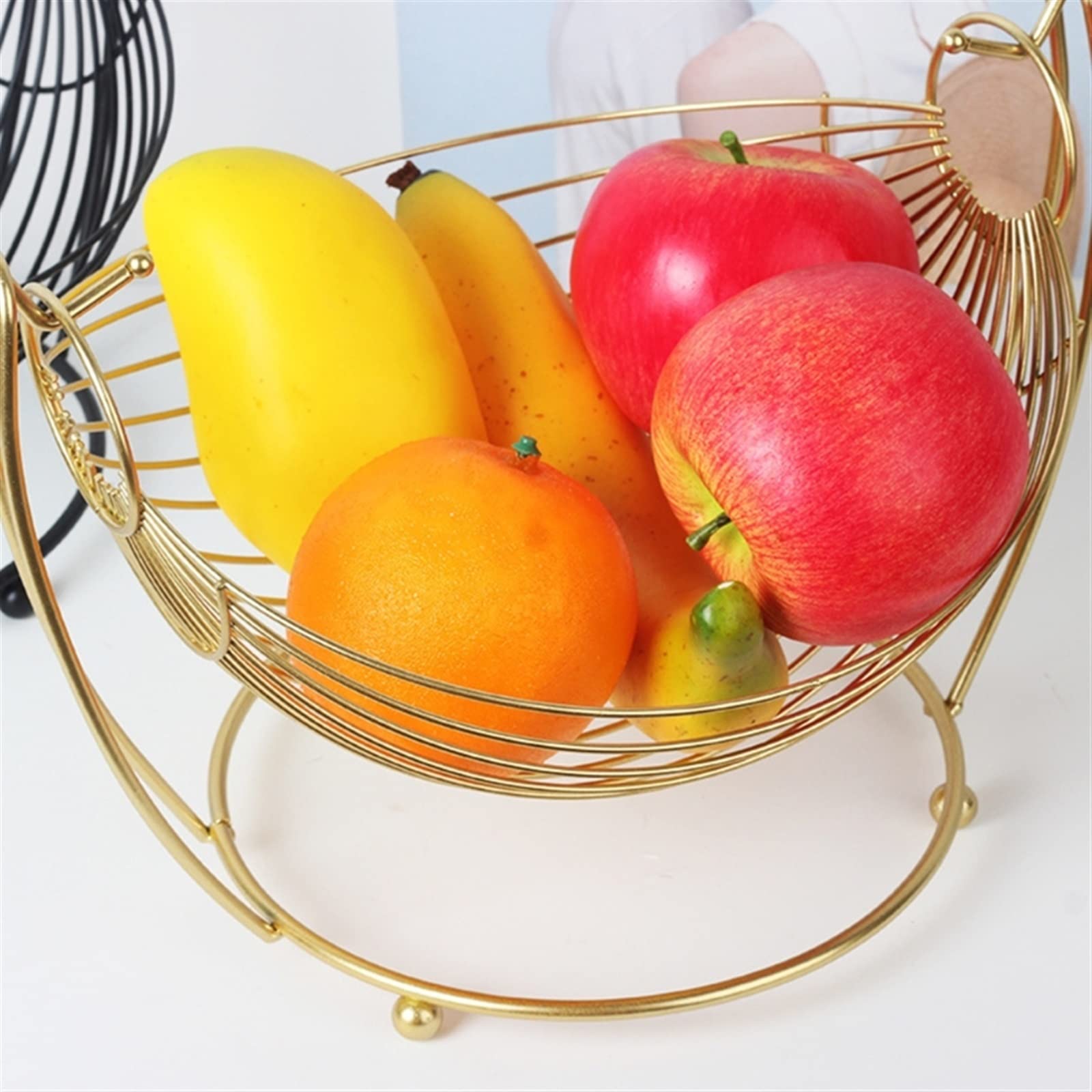 Stainless Steel Hanging Fruit Basket - Woven Wire Mesh Snack & Vegetable Storage Organizer for Kitchen, Pantry, and Dining Table Display - Perfect for Fresh Produce, Bread, and Snacks