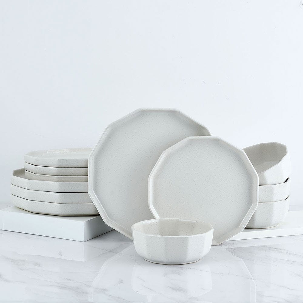Luxor White 12-Piece Dinnerware Set - Service for 4 - Elegant Porcelain Plates, Bowls & Mugs - Perfect for Family Dinners, Dinner Parties & Everyday Use