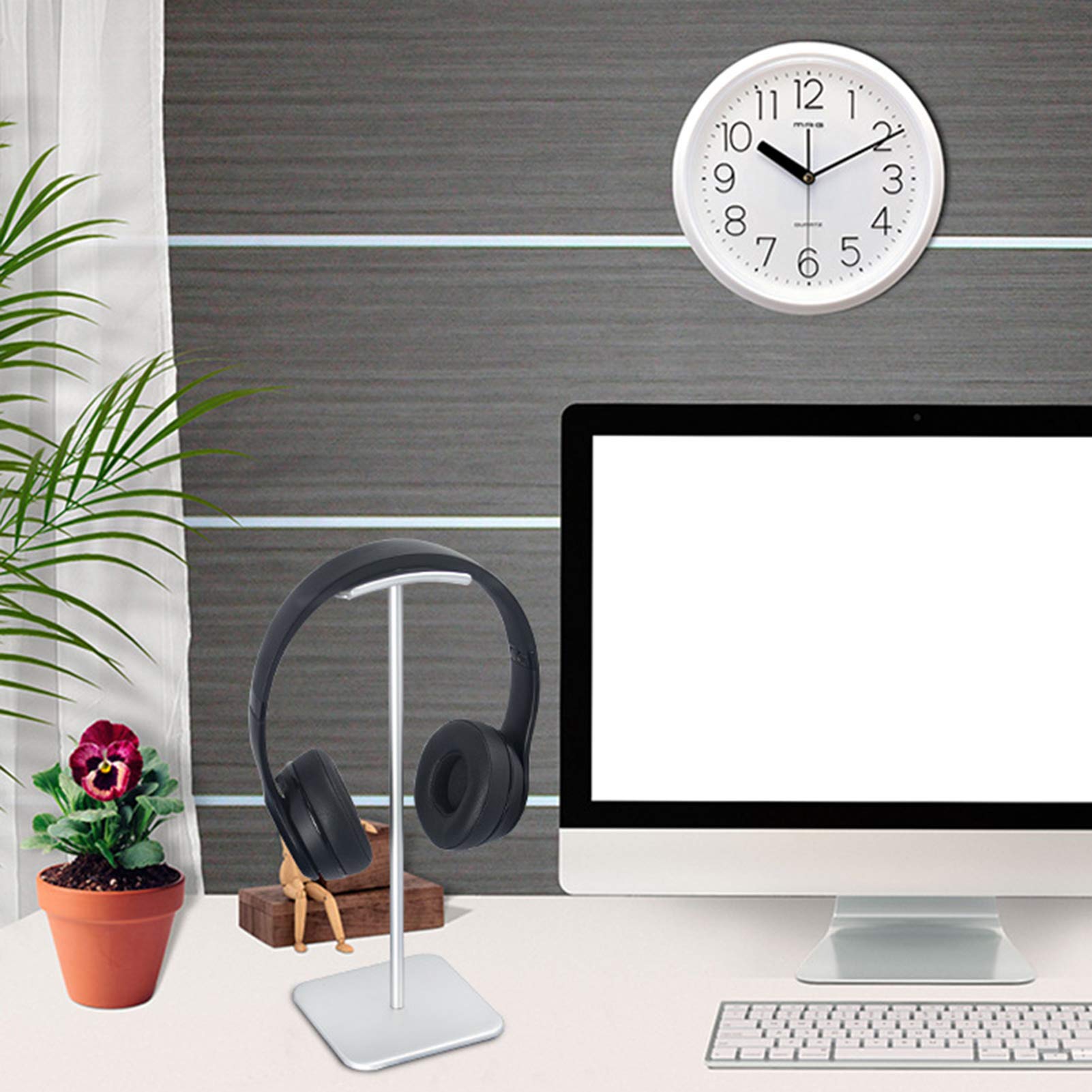 Premium Aluminum Alloy Headphone Stand - Universal Headset Holder with Stable Base for All Headphone Sizes (Grey) - Perfect for Desk Organization, Gaming Setup & Office Accessories