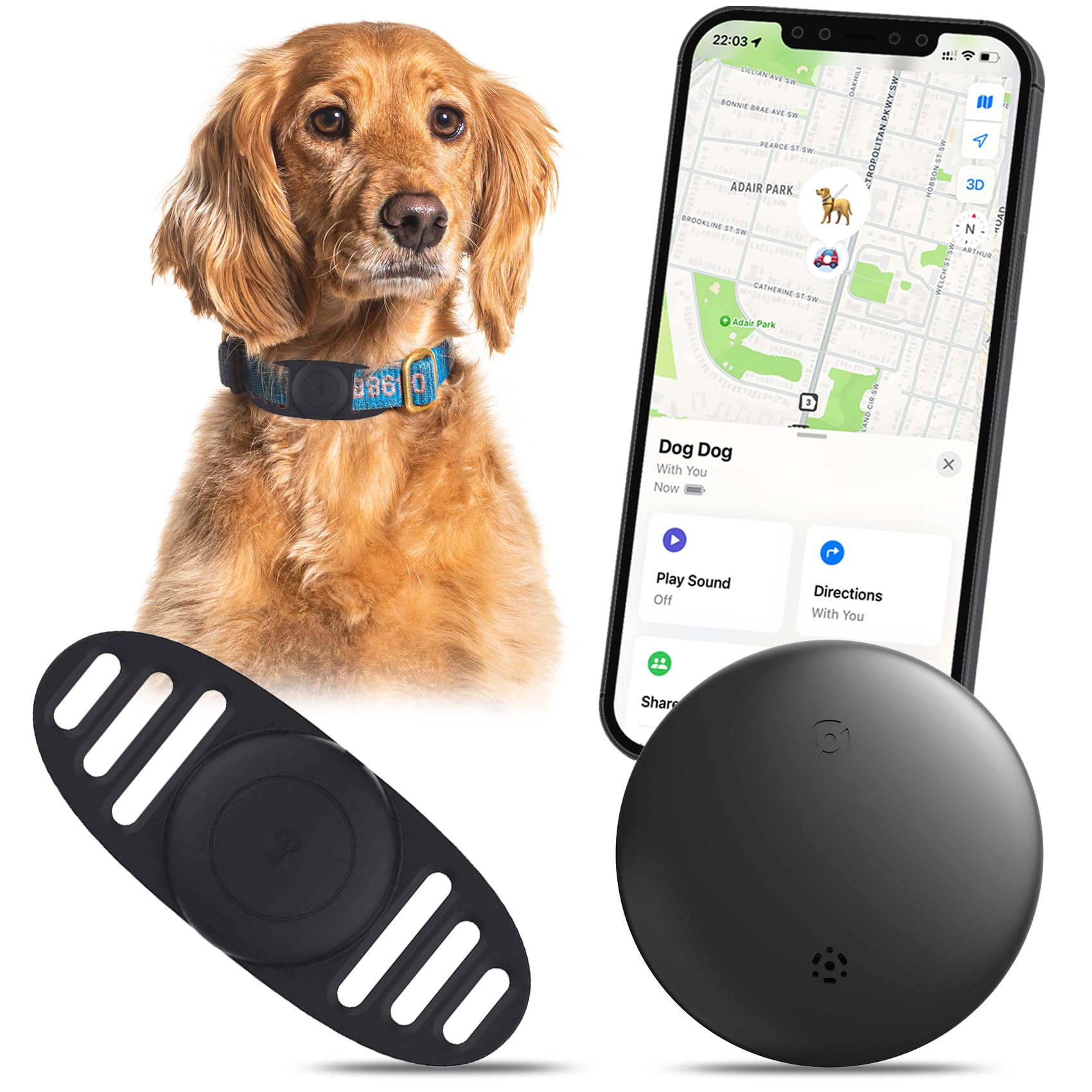 Smart GPS Dog Tracker with Collar Holder - Waterproof Pet Location Device & Finder for Dogs, Cats & Pets | Works with Find My (iOS) | Perfect for Hiking, Travel & Outdoor Adventures