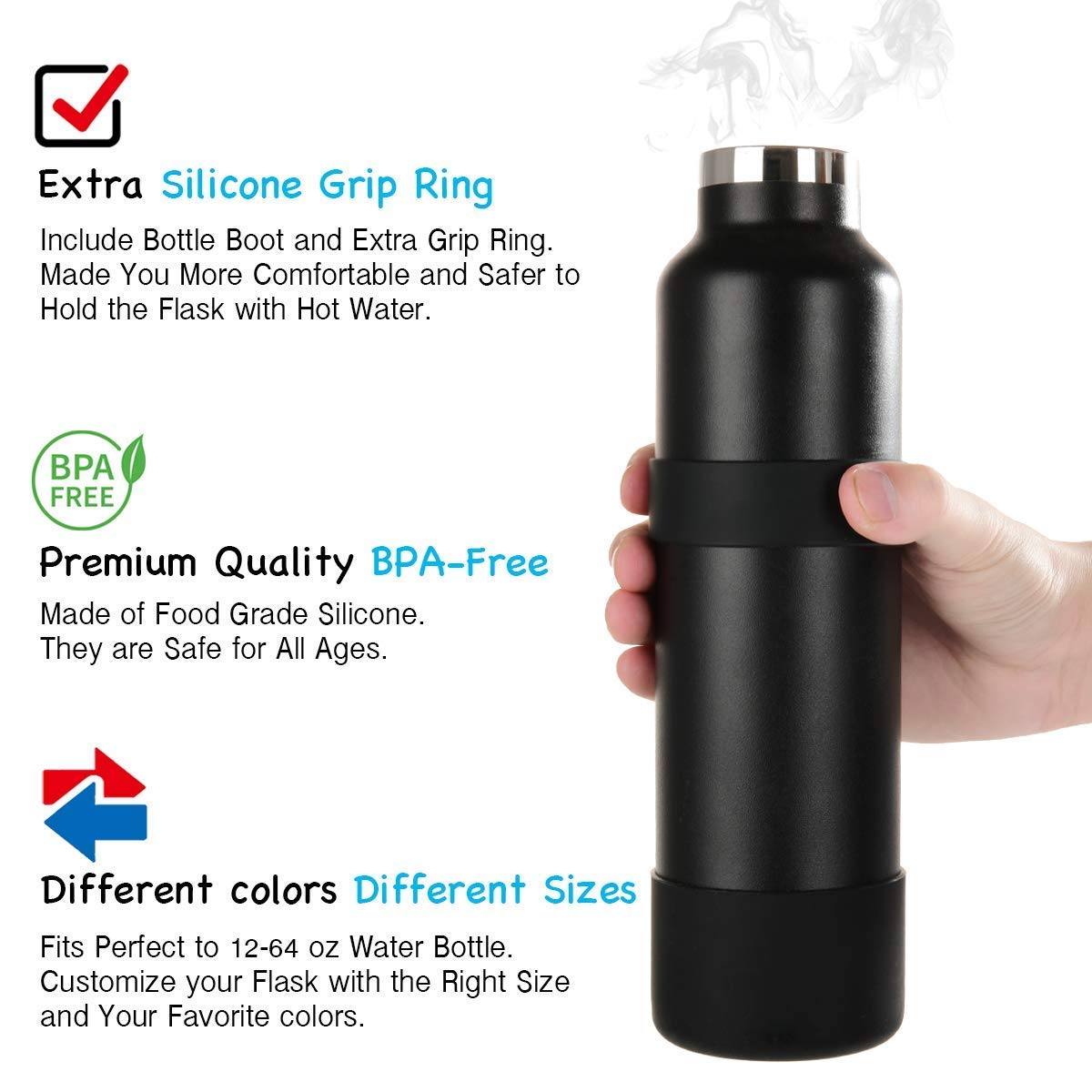 6 Pack Replacement Straws & Protective Flex Bottle Boot Compatible with Hydro Flask 32oz to 40oz Water Bottles - Perfect for Hiking, Gym, Travel and Outdoor Activities