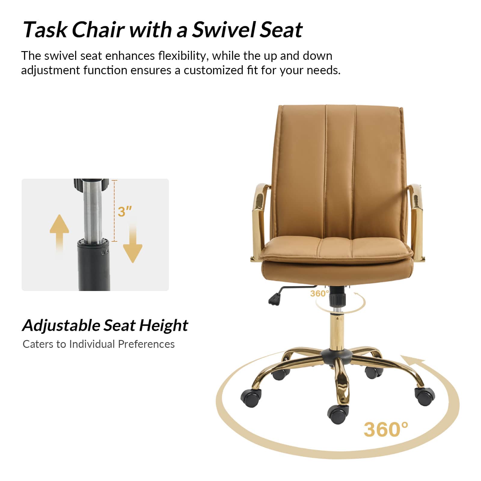 Roberto PU Leather Rocking Office Chair - Ergonomic Desk Chair with Adjustable Height & Swivel Base for Home Office, Gaming, and Workspace Comfort