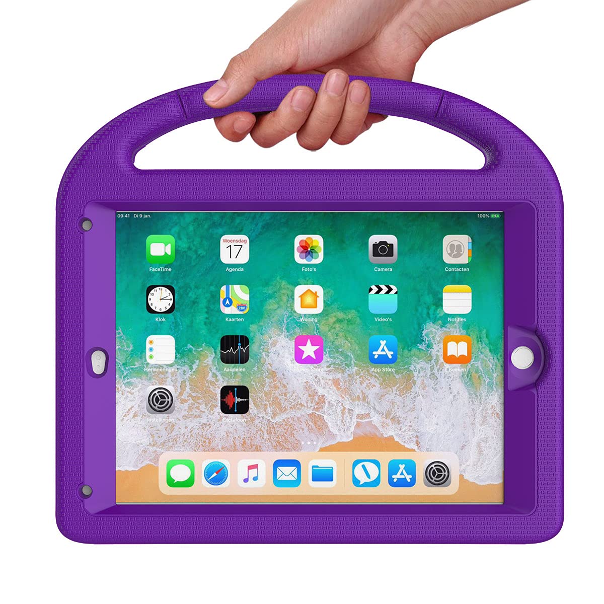SUPLIK Kids Protective Case for iPad 5th/6th Generation (9.7 inch 2017/2018), iPad Air 1/2 & iPad Pro 9.7 - Shockproof Lightweight Cover with Built-in Handle Stand & Screen Protector - Purple - Perfect for School, Travel & Home Use