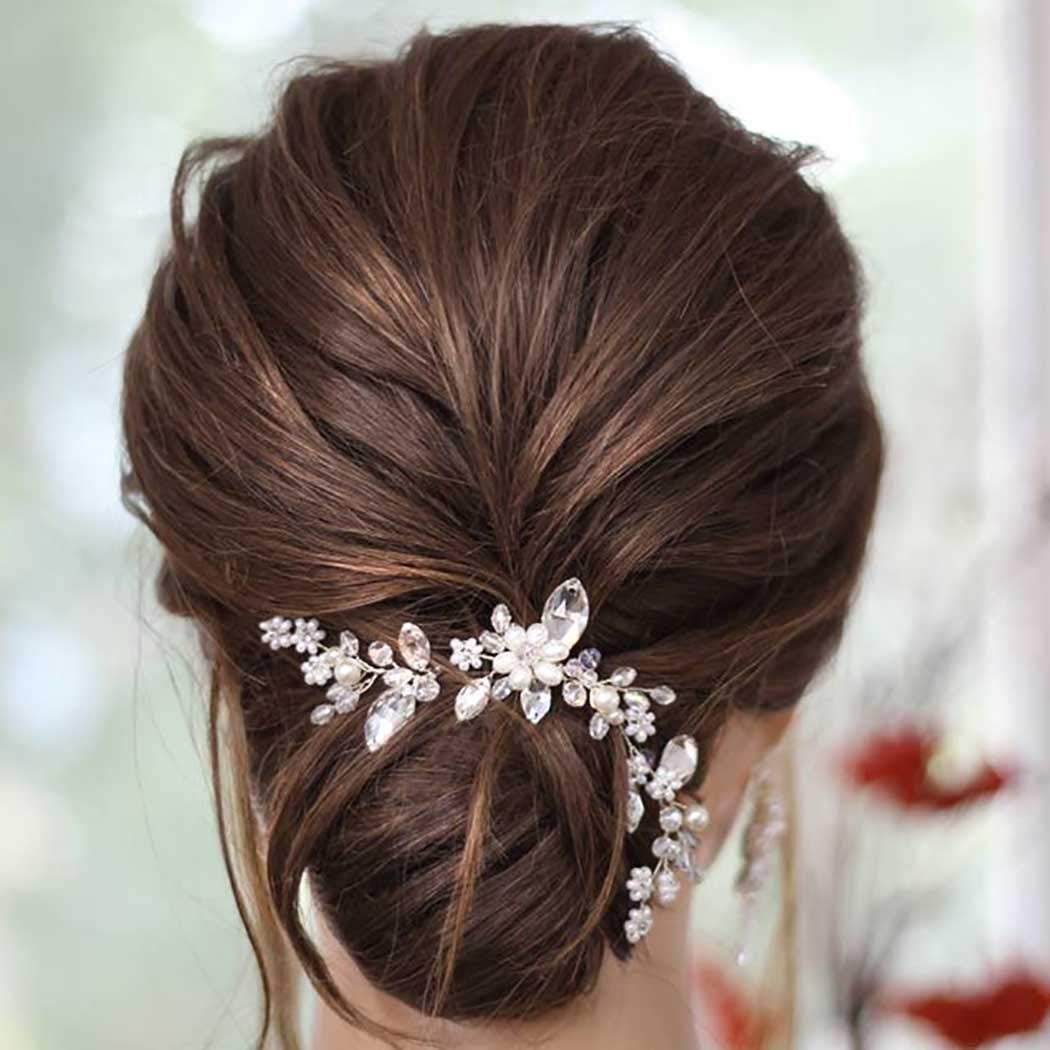 YBSHIN Silver Crystal Pearl Bridal Hair Pins - Rhinestone Hair Clips for Wedding, Prom & Special Occasions - Elegant Hair Accessories for Women & Girls (Pack of 3) | Perfect for Brides, Bridesmaids & Formal Events
