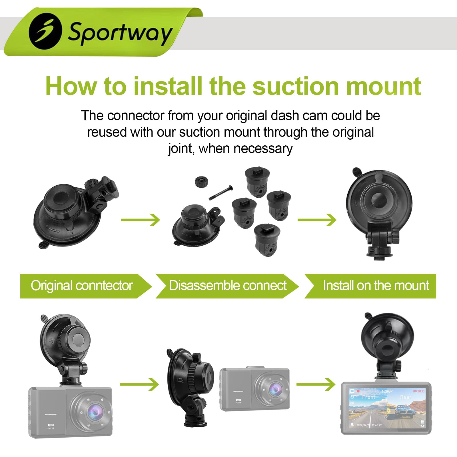 5th Gen S504 Suction Cup Dash Cam Mount Holder with 4x 360° Rotating Joints - Universal Fit for Apeman, Ssontong, Biuone, iZEEKER, HaHoco & Most Car Dash Cams - Perfect for Road Trips, Commuting & Secure Recording
