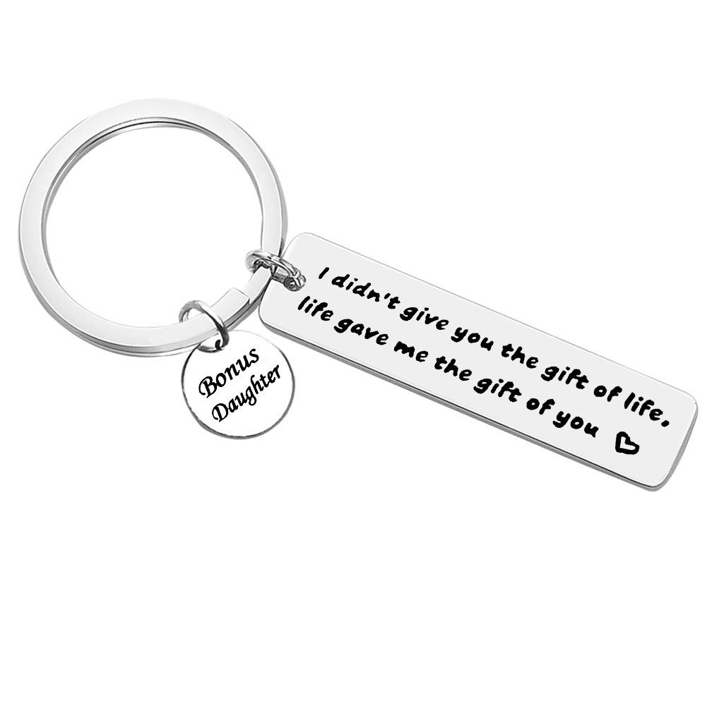 Stepdaughter Keychain - 'Life Gave Me the Gift of You' Engraved Bonus Daughter Gift, Daughter-in-Law & Adoption Present - Perfect for Christmas, Birthday & Special Occasions | Thoughtful Keepsake for Bonus Daughters to Show Love & Appreciation