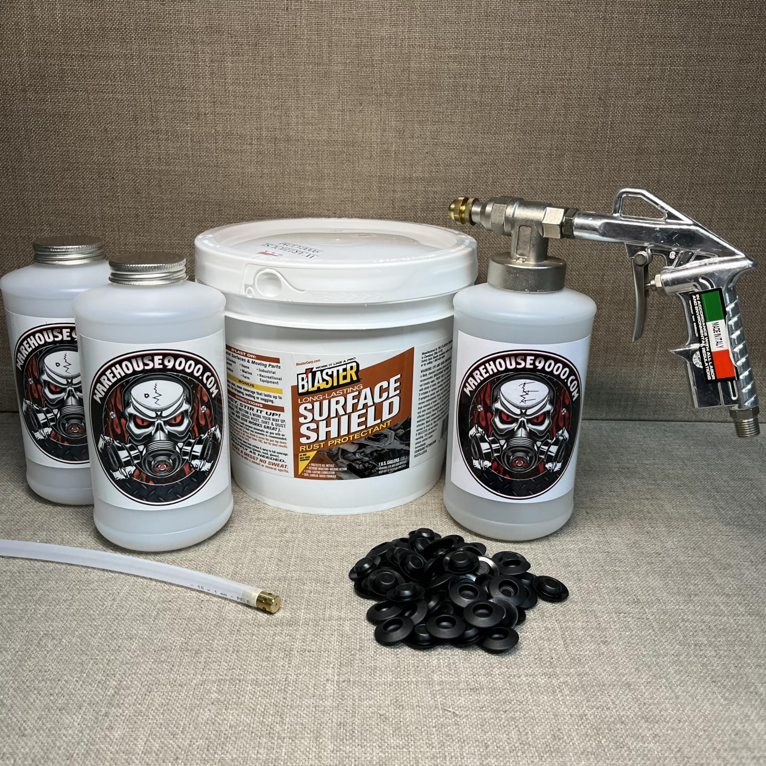 PB Blaster Surface Shield Gallon - Professional Undercoating Spray Gun with 360° Wand, 3 Quart Bottles & 50 Rust Plugs - Ideal for Automotive Rust Prevention & Metal Protection
