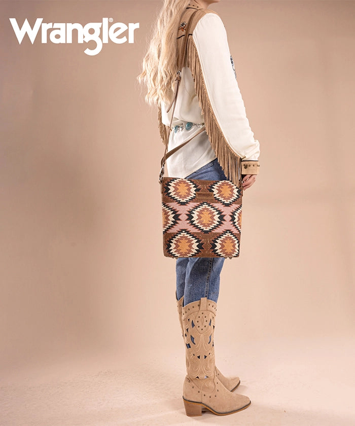 Wrangler Dual-Sided Print Canvas Shoulder Bag for Men & Women - Stylish Crossbody Purse for Travel, Work, and Everyday Use