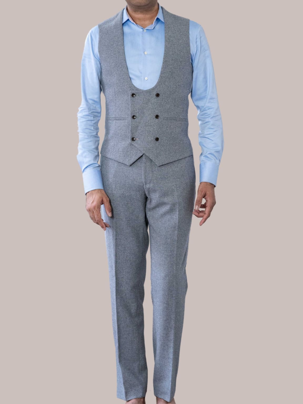 Harry Brown Ralph Grey Flannel 3 Piece Suit for Men - Premium Wool Blend Business Formal Attire - Perfect for Weddings, Office Meetings & Special Occasions
