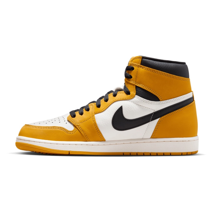 Air Jordan 1 Retro High OG Sneakers - Yellow Ochre & Black Sail Colorway - Men's Basketball Shoes for Streetwear & Casual Outfits