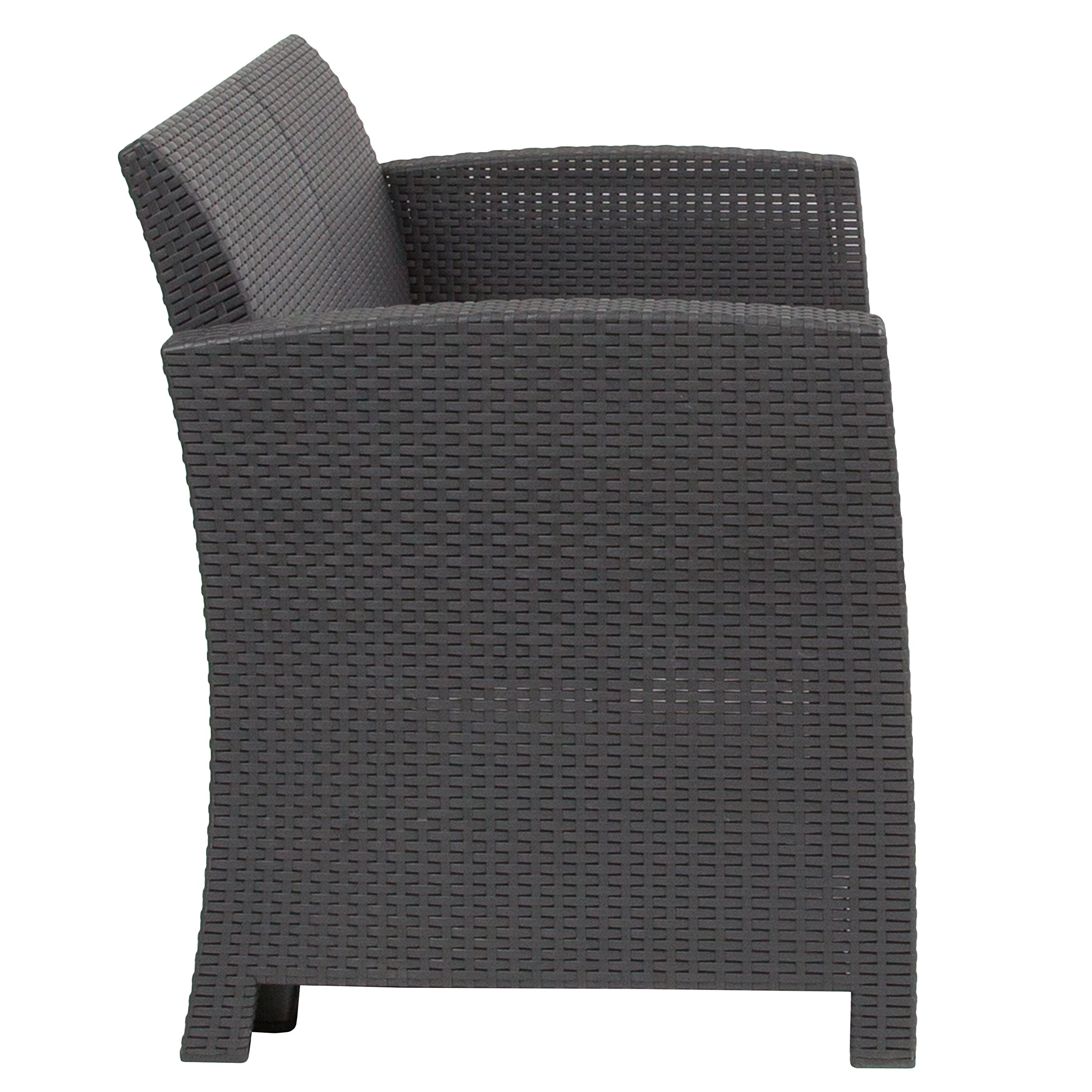 Flash Furniture Seneca Dark Gray Faux Rattan Loveseat with All-Weather Light Gray Cushions - Outdoor Patio, Garden, Poolside Seating for Backyard & Porch