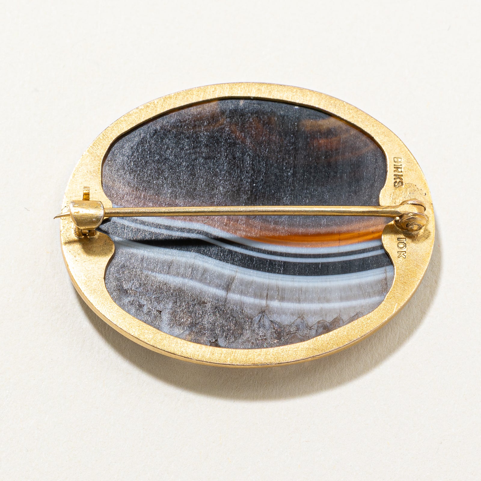 Birks Oval Cabochon Agate Brooch - 17.00ct Genuine Stone Vintage Jewelry for Women | Perfect for Weddings, Parties & Special Occasions